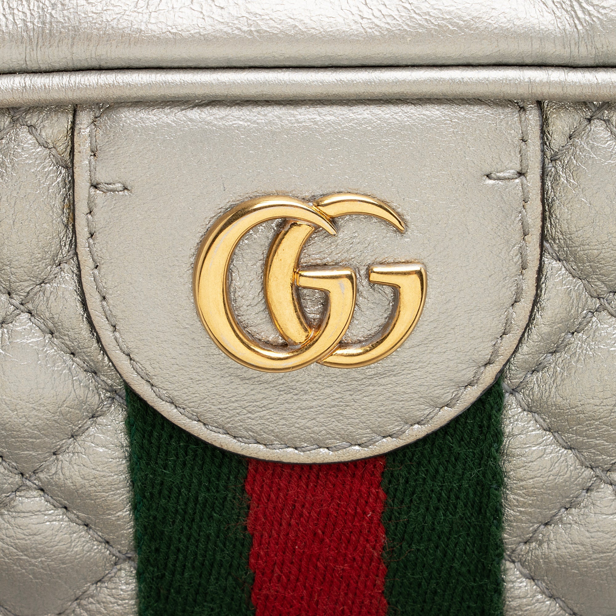 Gucci Metallic Quilted Leather Web Trapuntata Small Shoulder Bag (SHF-22451)