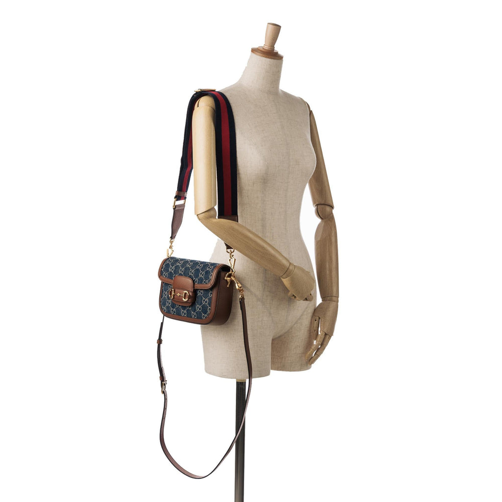 Gucci Mini GG Denim Horsebit 1955 Satchel (SHG-7wIpkG)