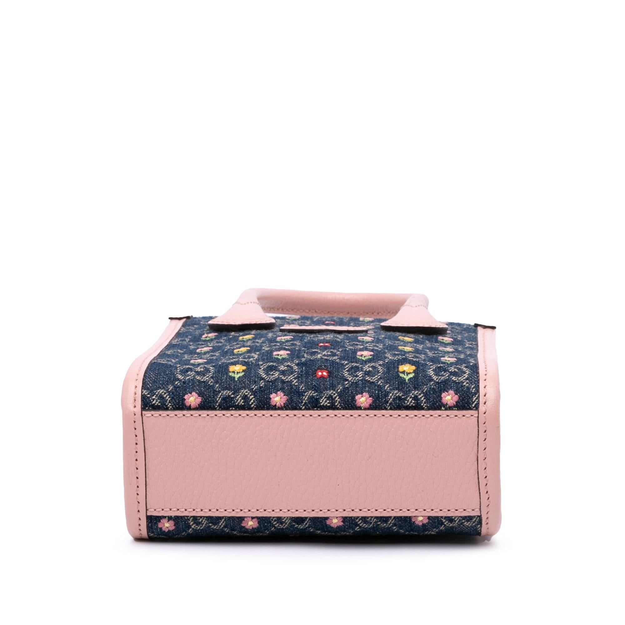 Gucci Mini GG Denim Interlocking G Flowers Tote