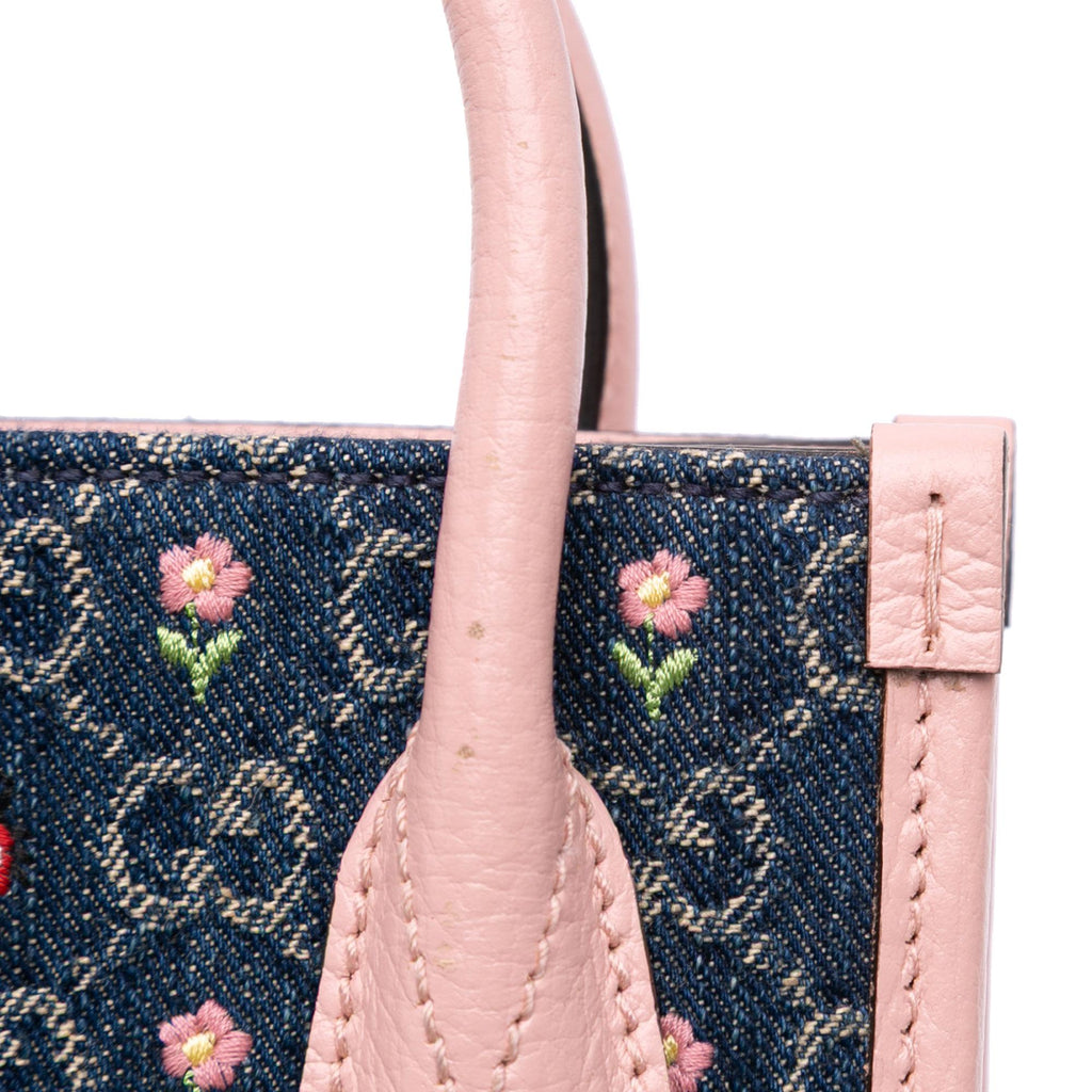 Gucci Mini GG Denim Interlocking G Flowers Tote