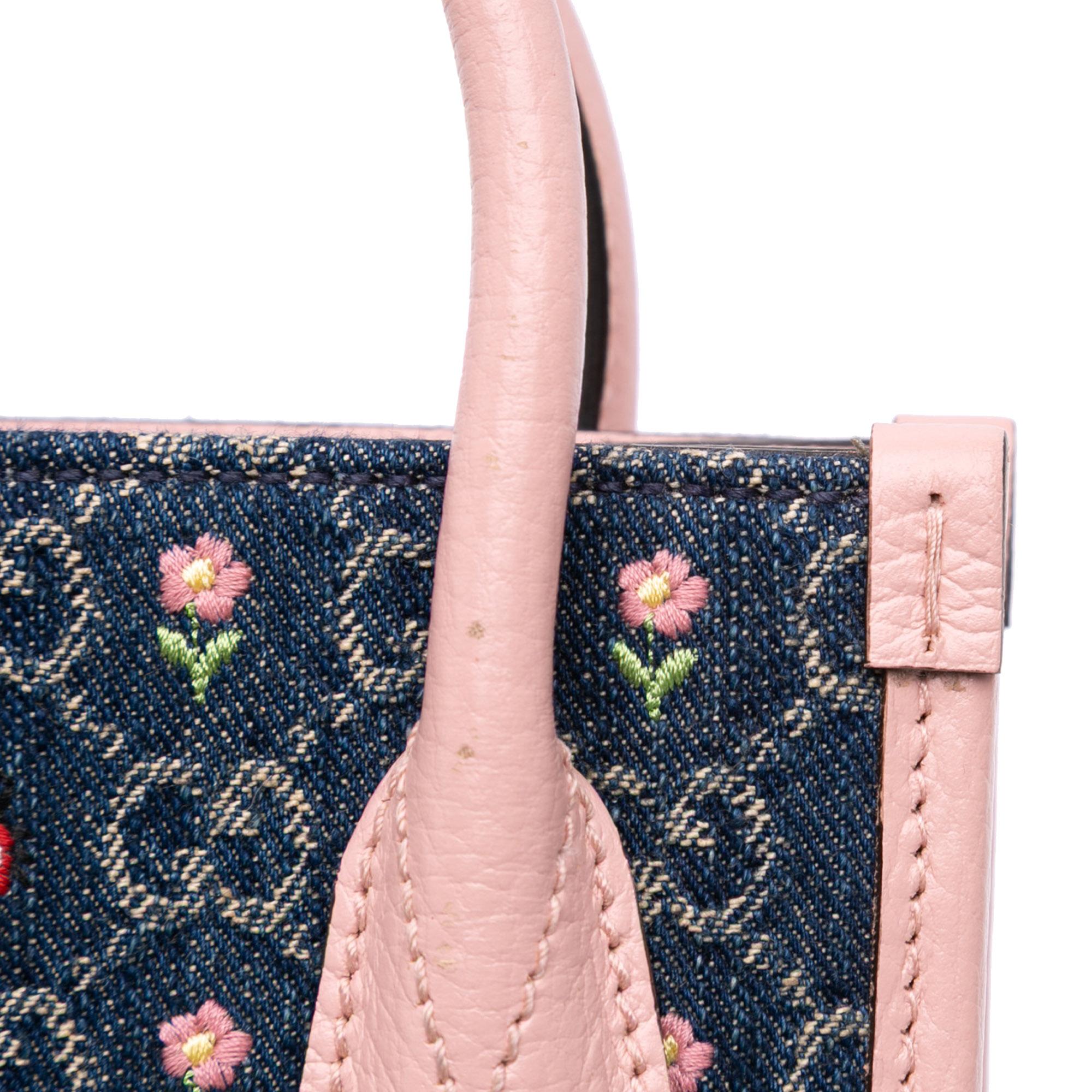 Gucci Mini GG Denim Interlocking G Flowers Tote