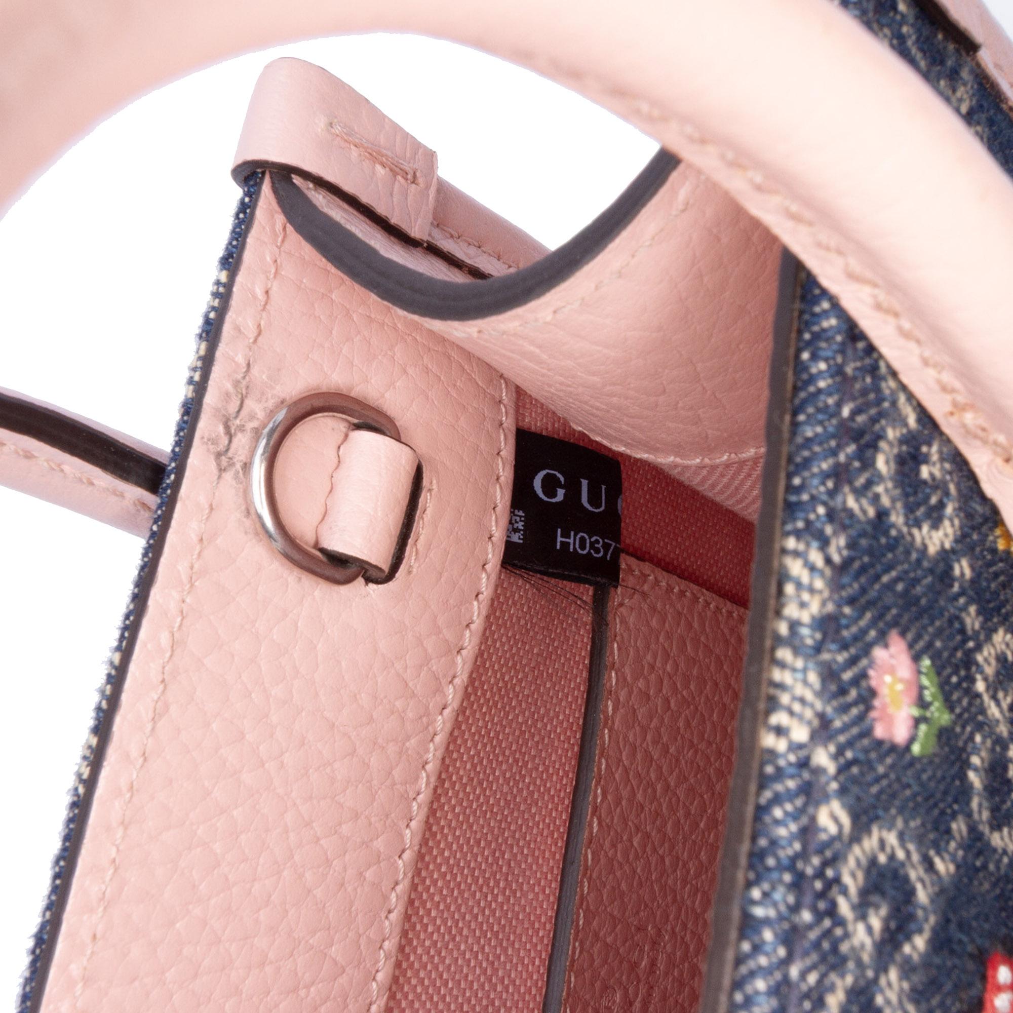 Gucci Mini GG Denim Interlocking G Flowers Tote