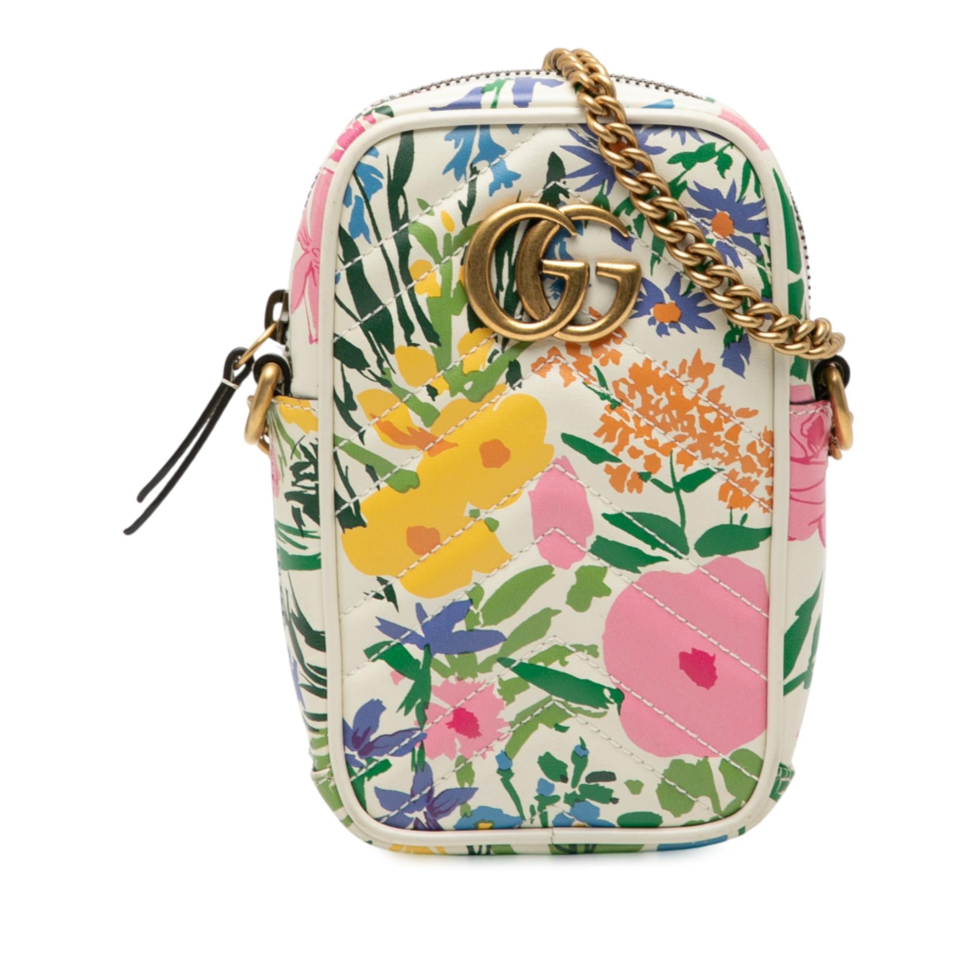 Gucci Mini GG Marmont Floral Printed Matelasse Leather Crossbody