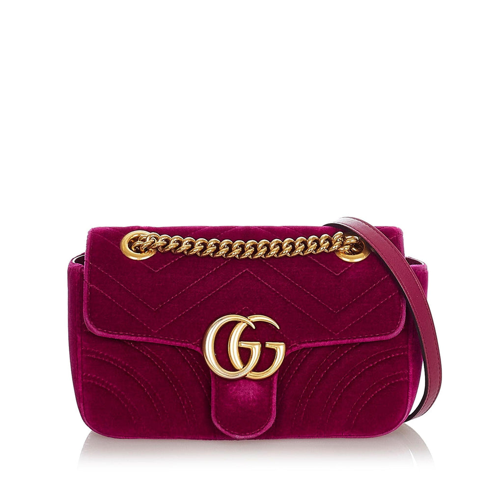 Gucci Mini Gucci Marmont Matelasse Velvet Crossbody Bag (SHG-29737)