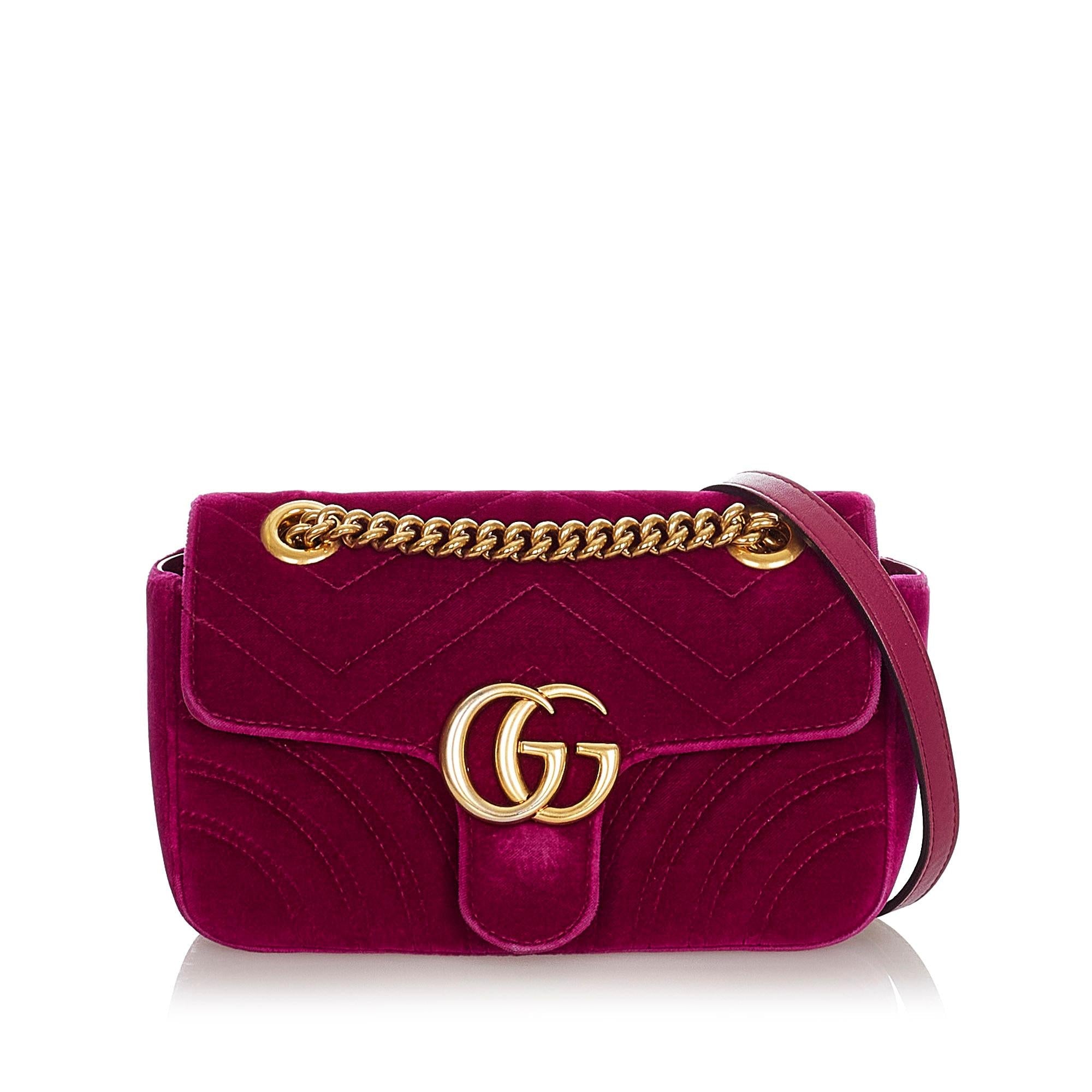 Gucci Mini Gucci Marmont Matelasse Velvet Crossbody Bag (SHG-29737)