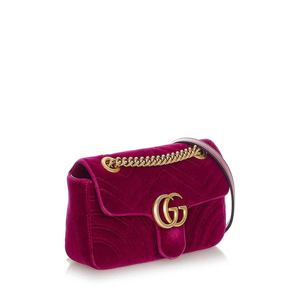 Gucci Mini Gucci Marmont Matelasse Velvet Crossbody Bag (SHG-29737)
