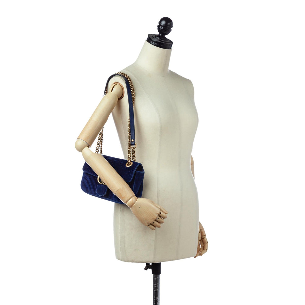 Gucci Mini Gucci Marmont Matelasse Velvet Crossbody Bag (SHG-30351)