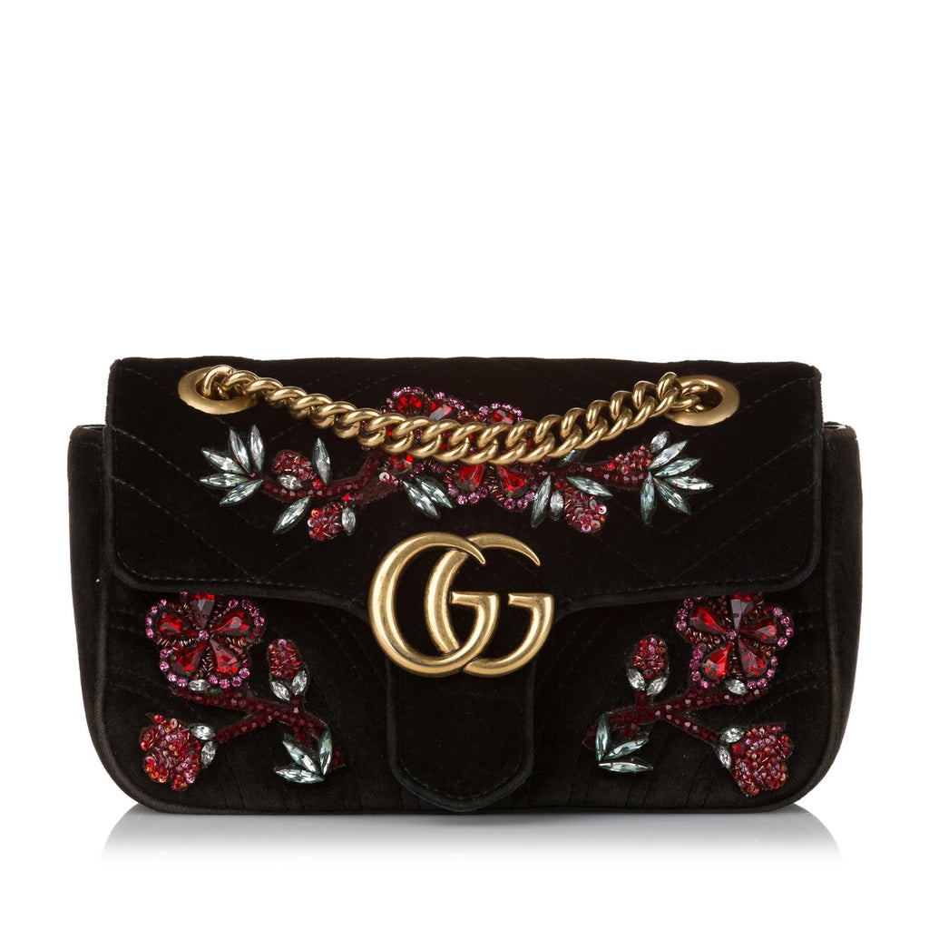 Gucci Mini Gucci Marmont Matelasse Velvet Crossbody Bag (SHG-32618)