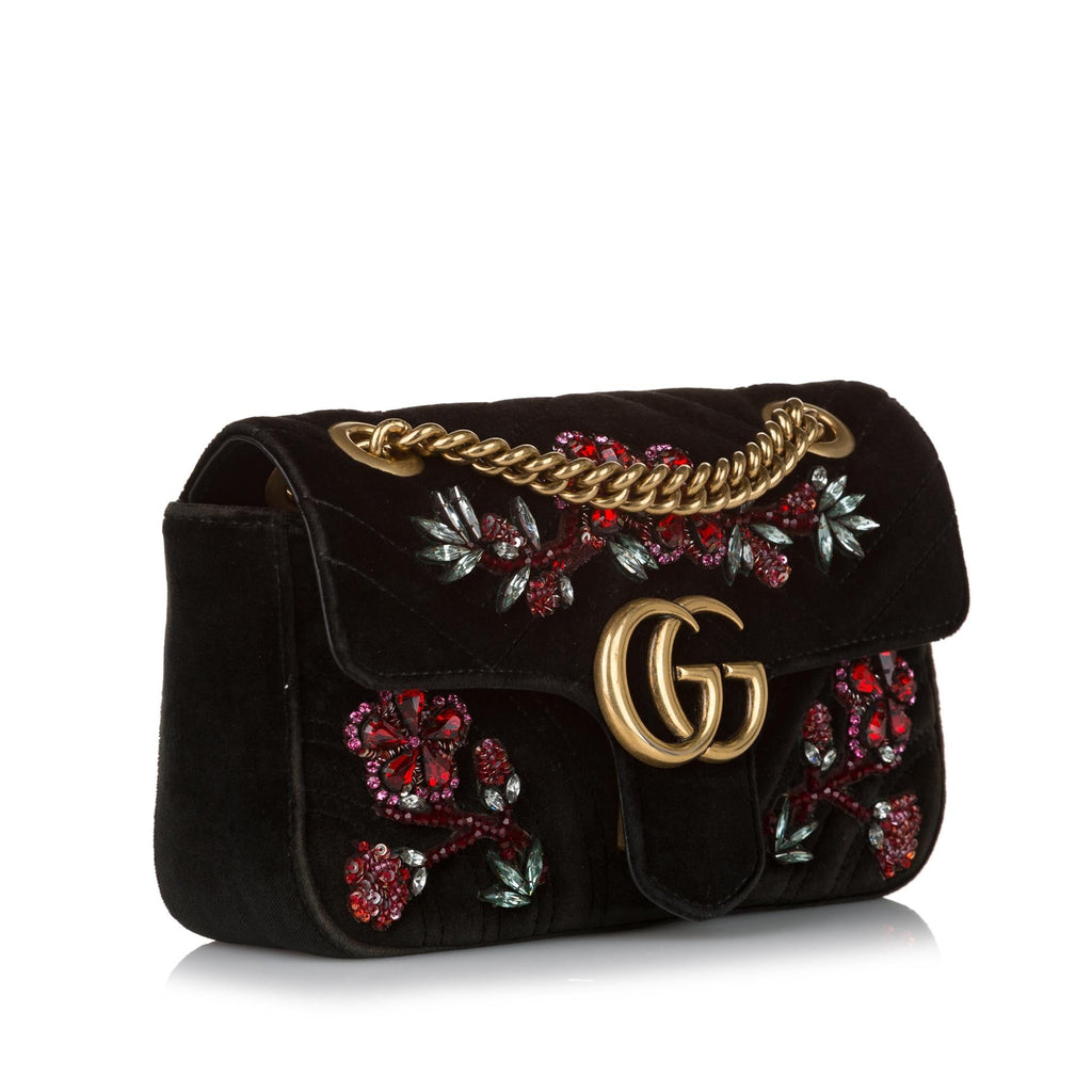 Gucci Mini Gucci Marmont Matelasse Velvet Crossbody Bag (SHG-32618)