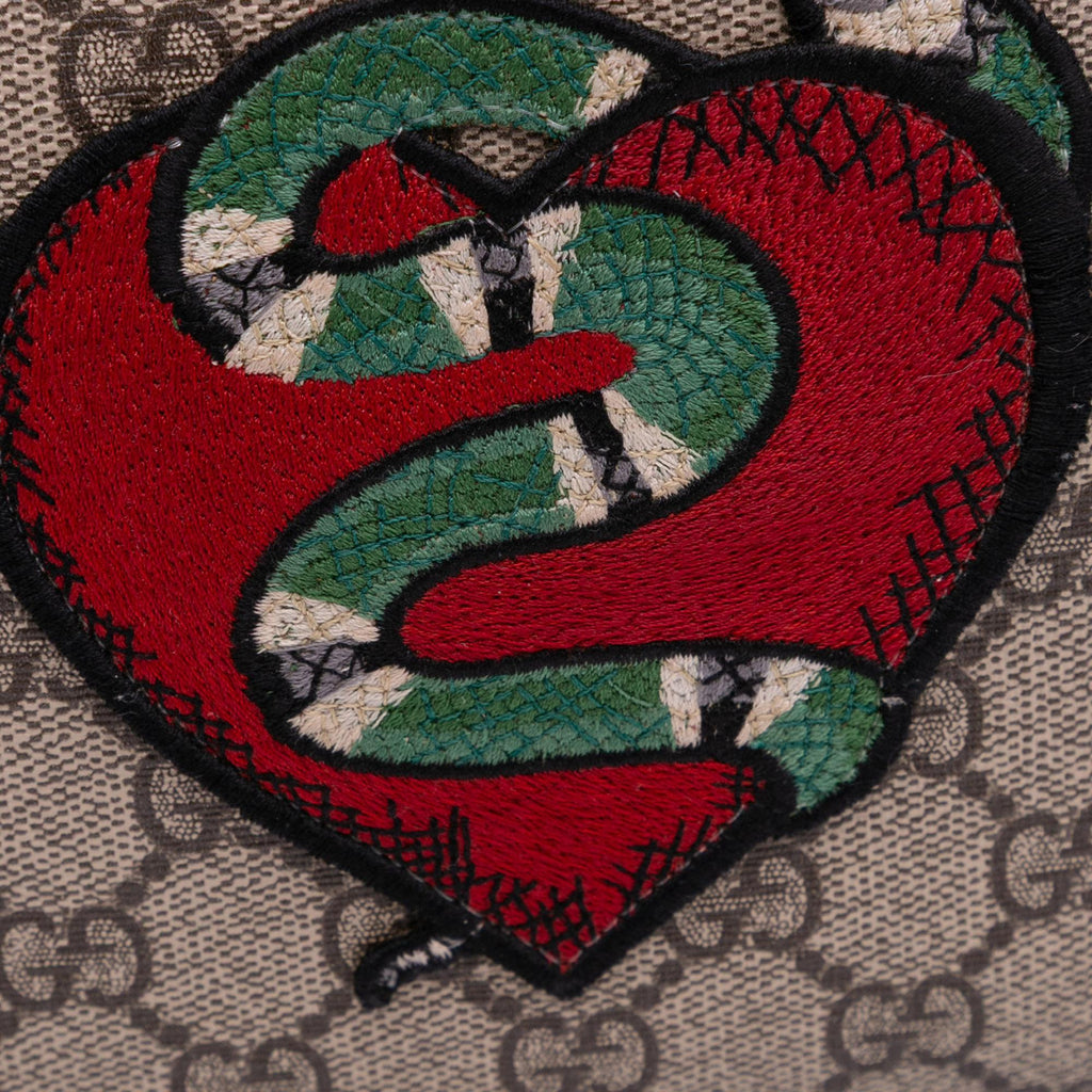 Gucci Mini GG Supreme Kingsnake Heart Embroidered Camera Bag