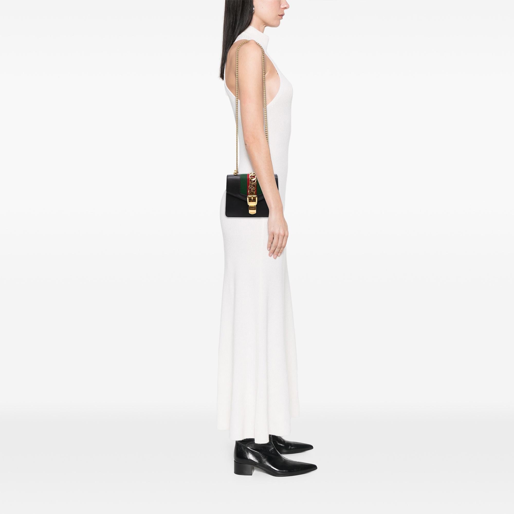 Gucci Mini Leather Web Sylvie Chain Crossbody