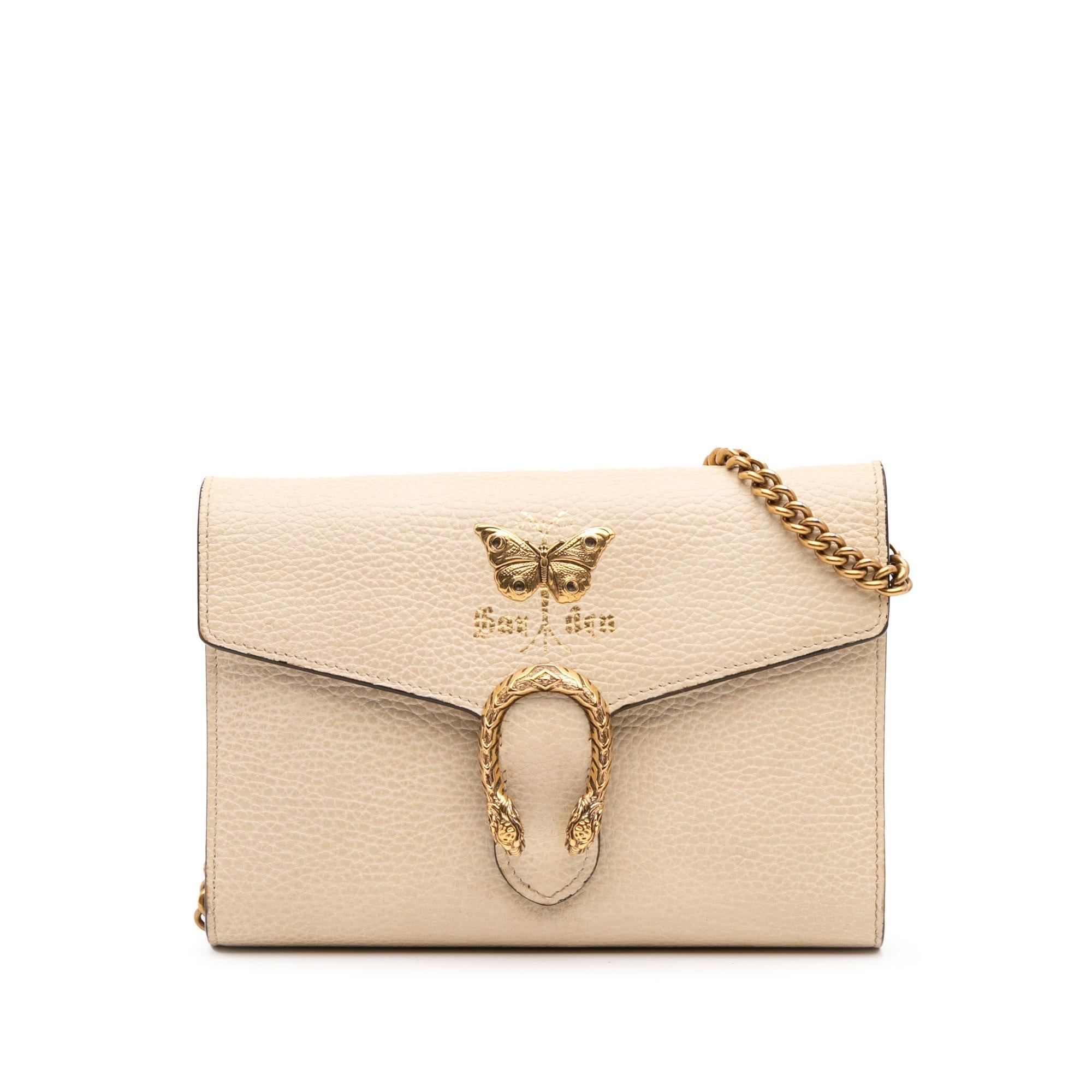 Gucci Mini Pebbled Calfskin Garden Dionysus Wallet on Chain