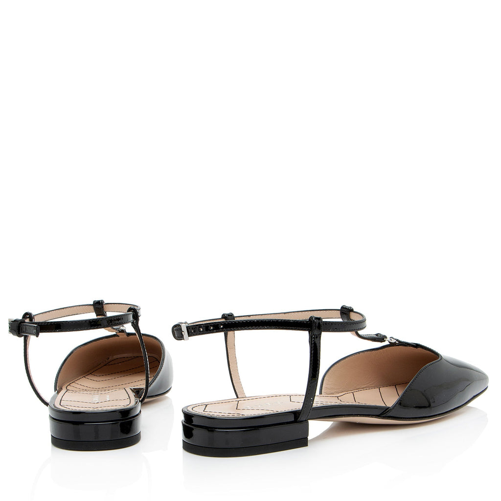 Gucci PatLBt Leather Double G Slingback Flats - Size 8 / 38
