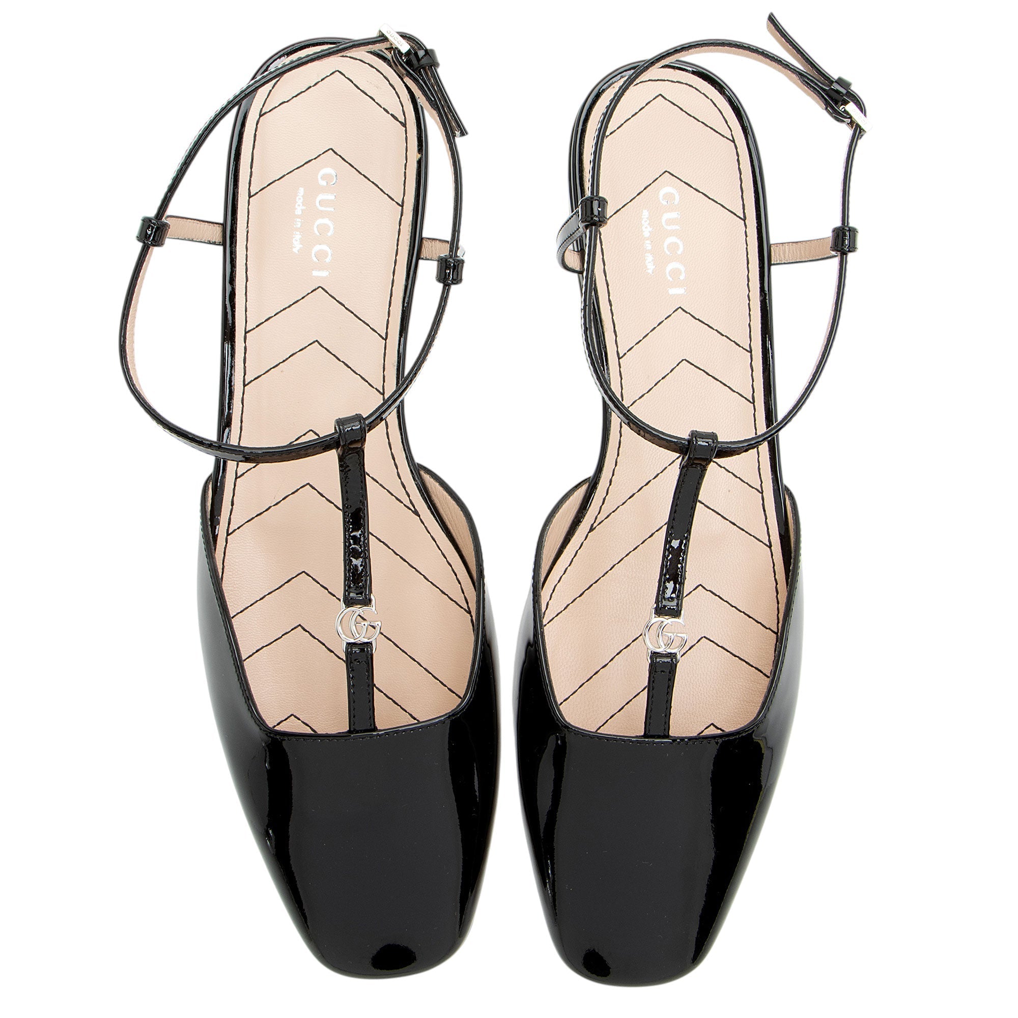Gucci PatLBt Leather Double G Slingback Flats - Size 8 / 38