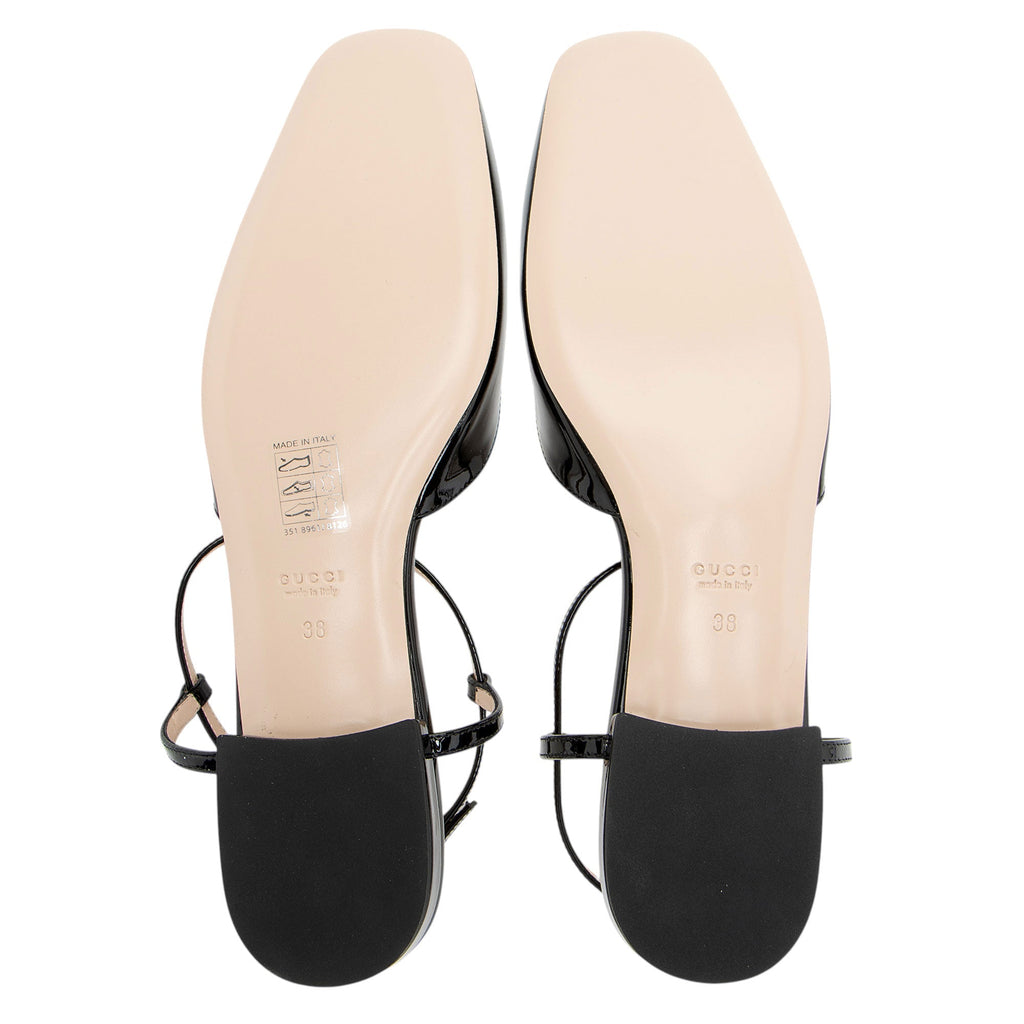 Gucci PatLBt Leather Double G Slingback Flats - Size 8 / 38