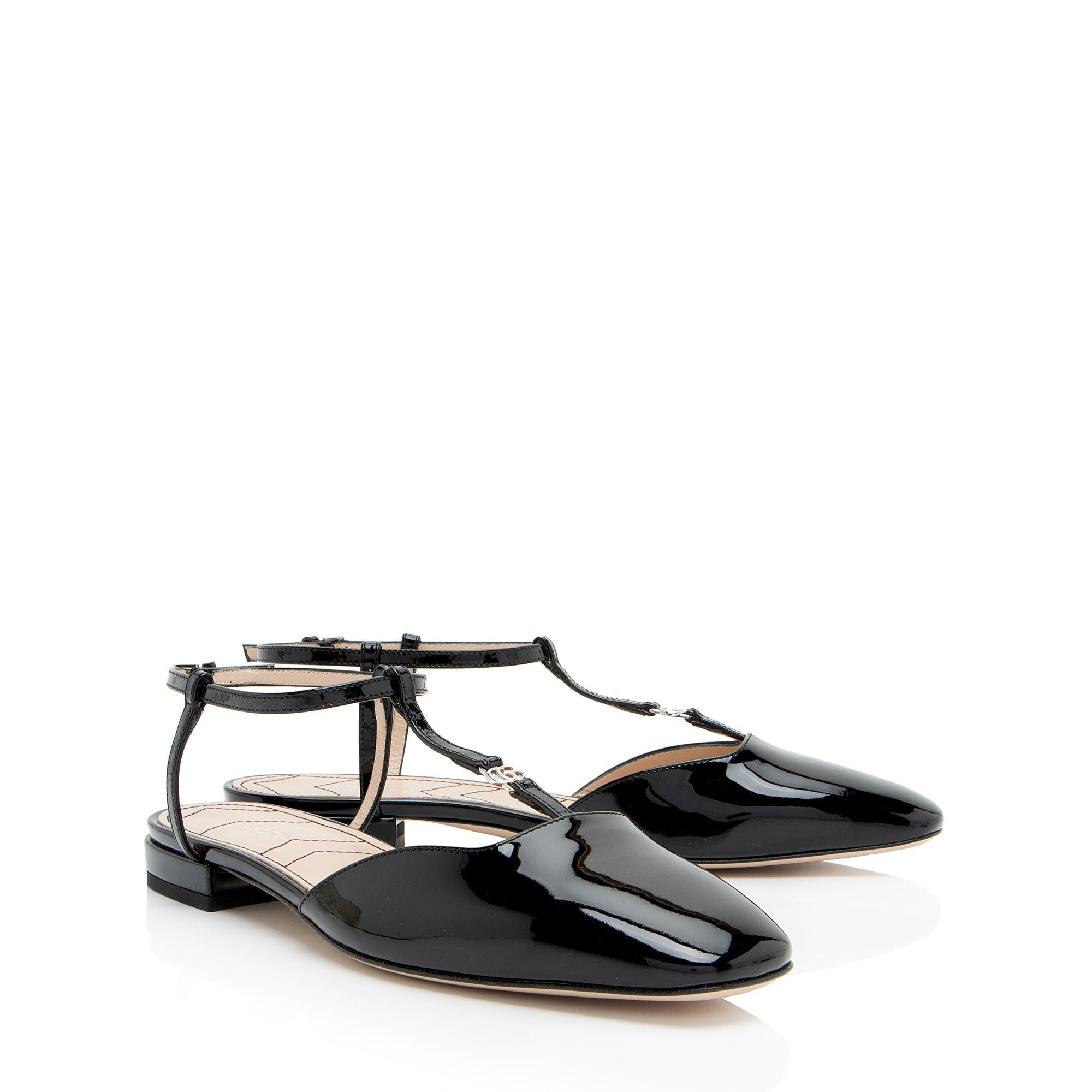Gucci PatLBt Leather Double G Slingback Flats - Size 8 / 38