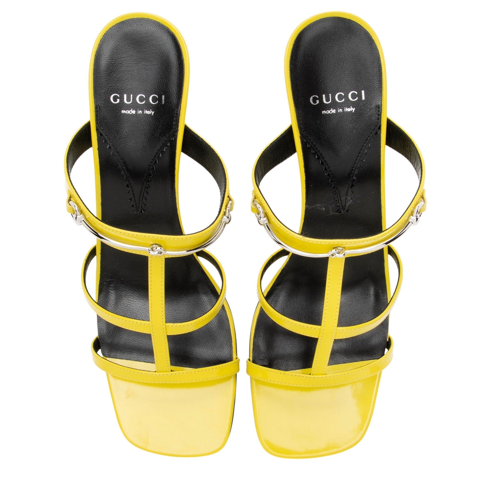 Gucci PatLBt Leather Horsebit Cutout Sandals - Size 9 / 39