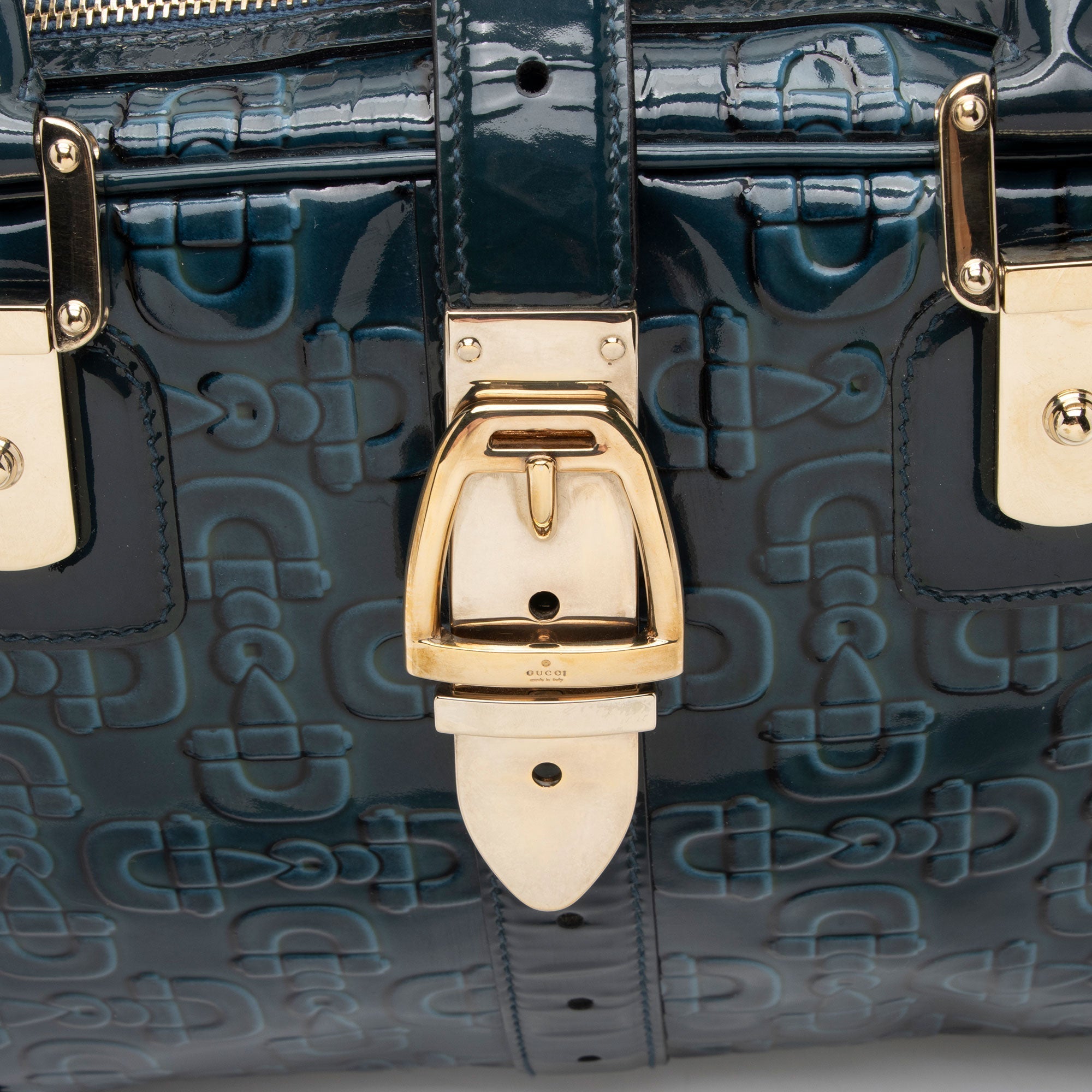 Gucci Embossed Horsebit Patent Leather Satchel