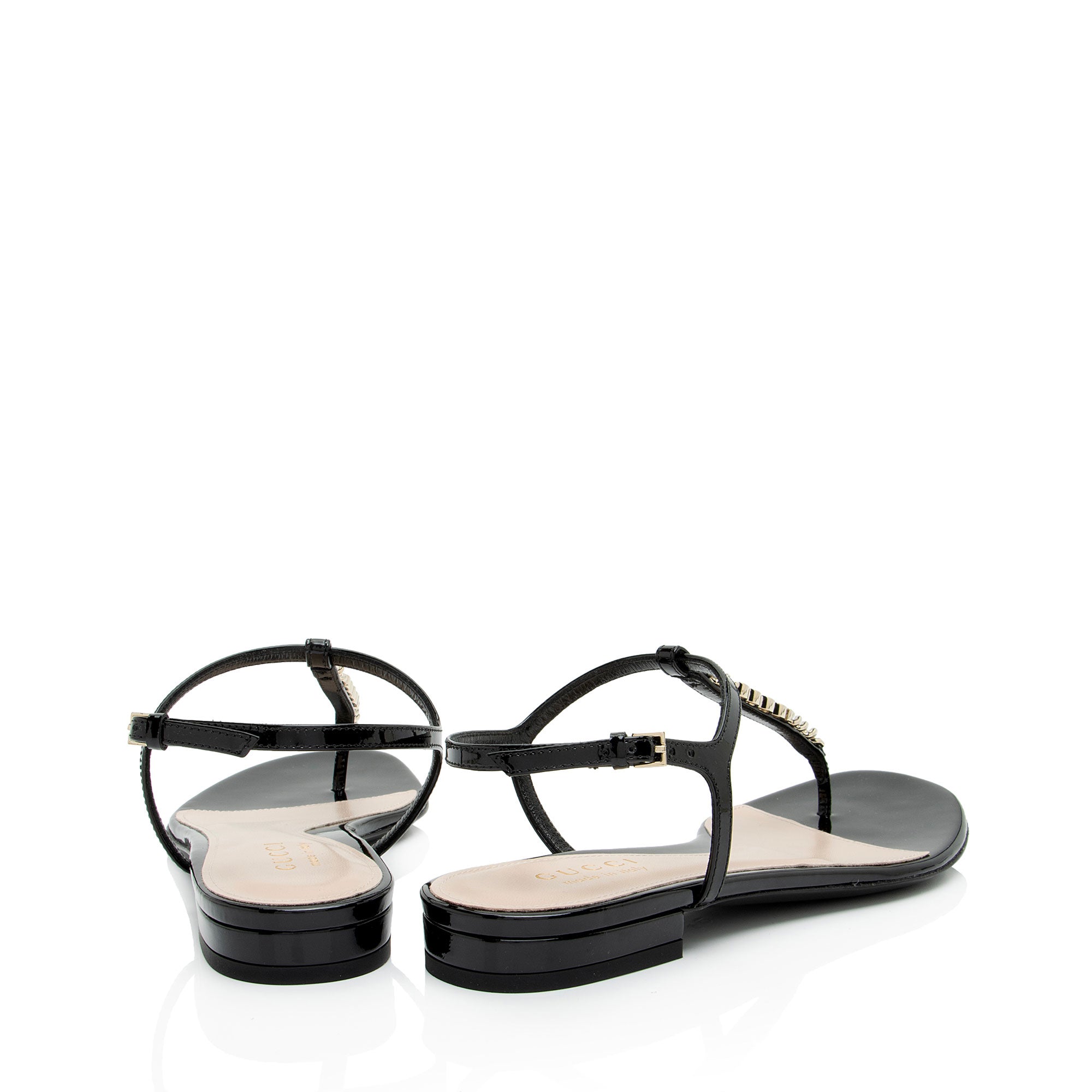 Gucci PatLBt Leather Signoria Thong Sandals - Size 6.5 / 36.5