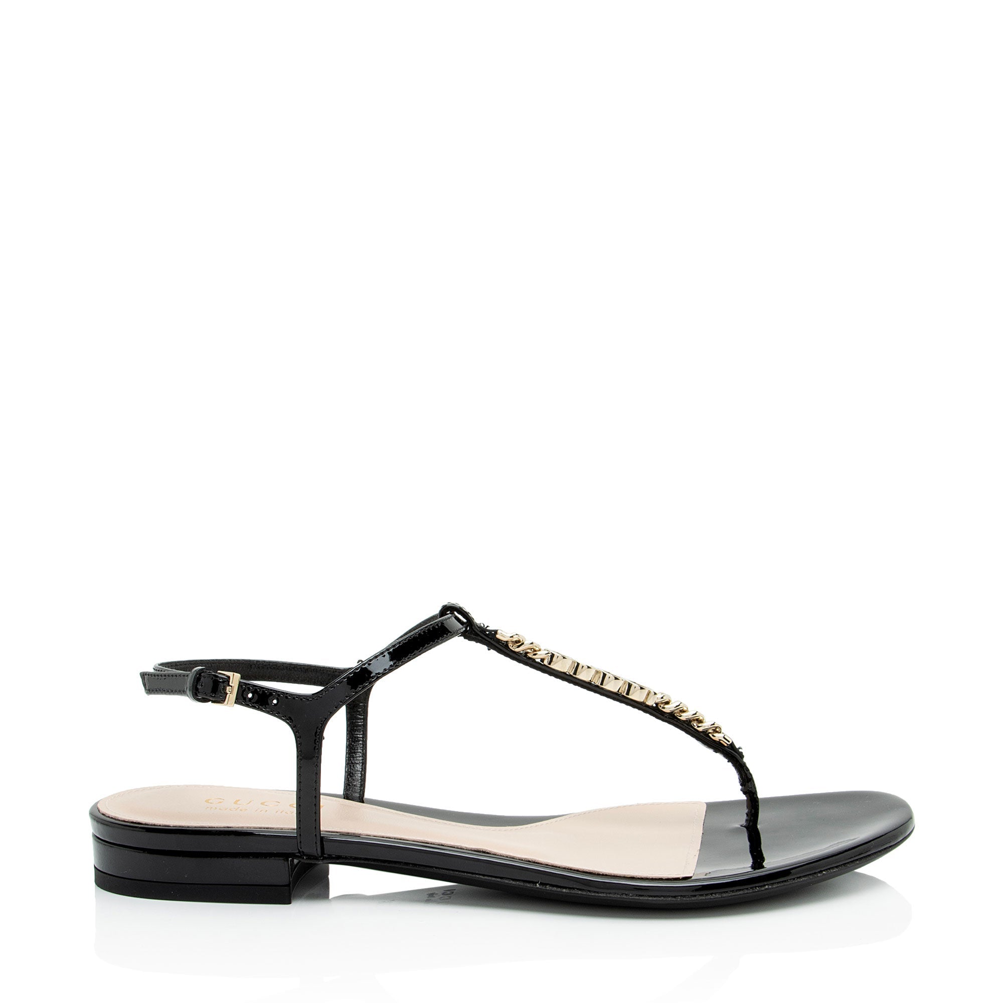 Gucci PatLBt Leather Signoria Thong Sandals - Size 6.5 / 36.5