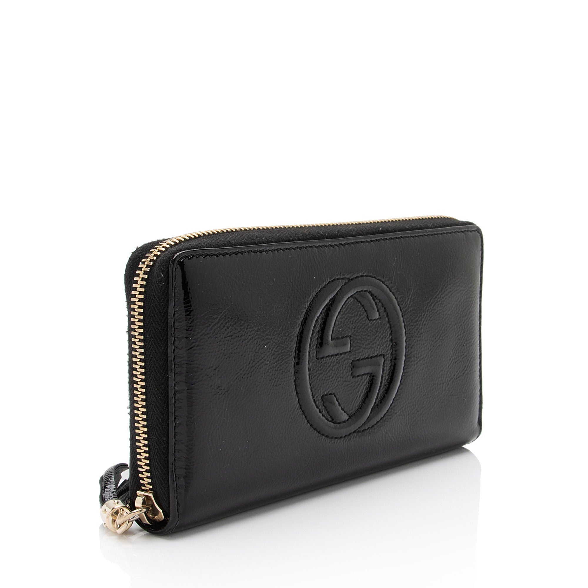 Gucci Patent Leather Soho Zip Around Wallet (SHF-OZVoQd)
