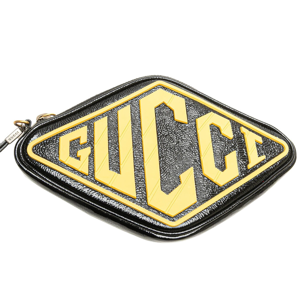 Gucci PatLBt and Rubber Game Patch Logo Wristlet Bag