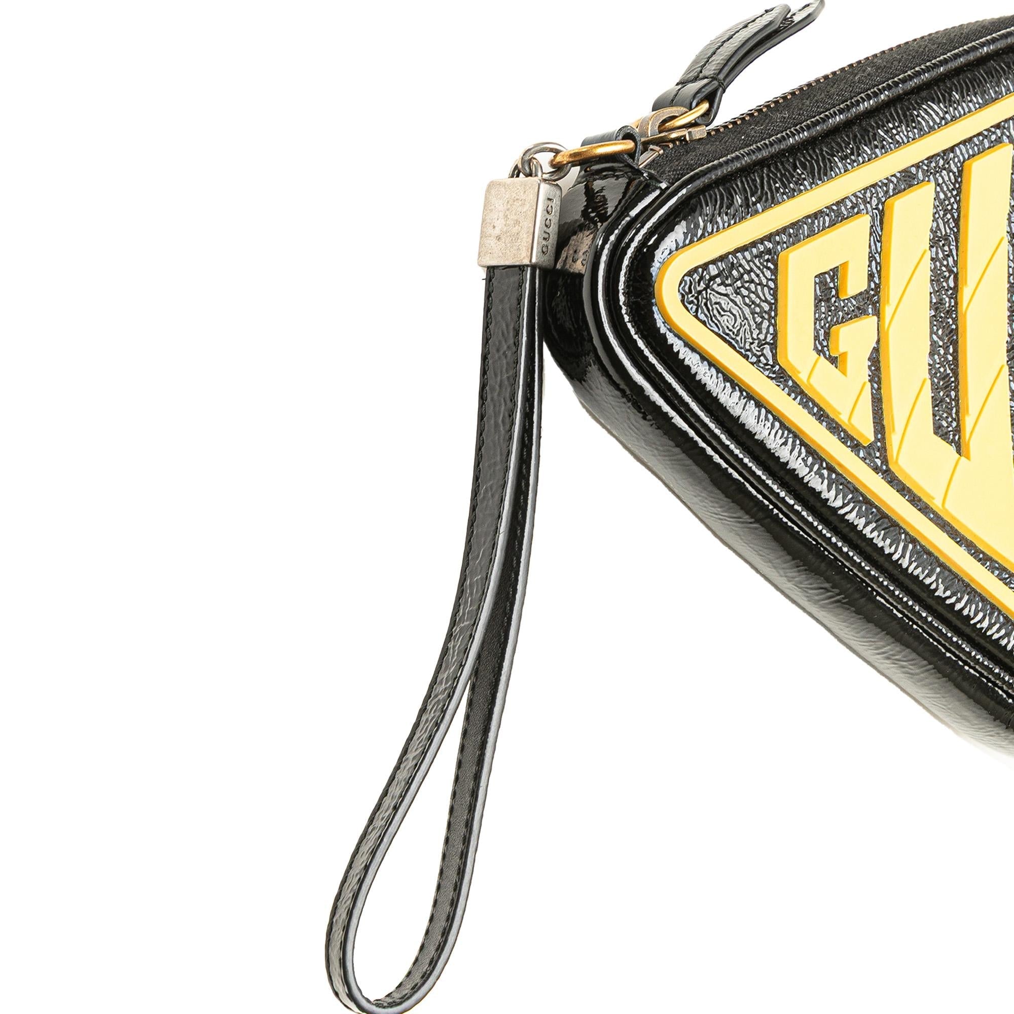 Gucci PatLBt and Rubber Game Patch Logo Wristlet Bag