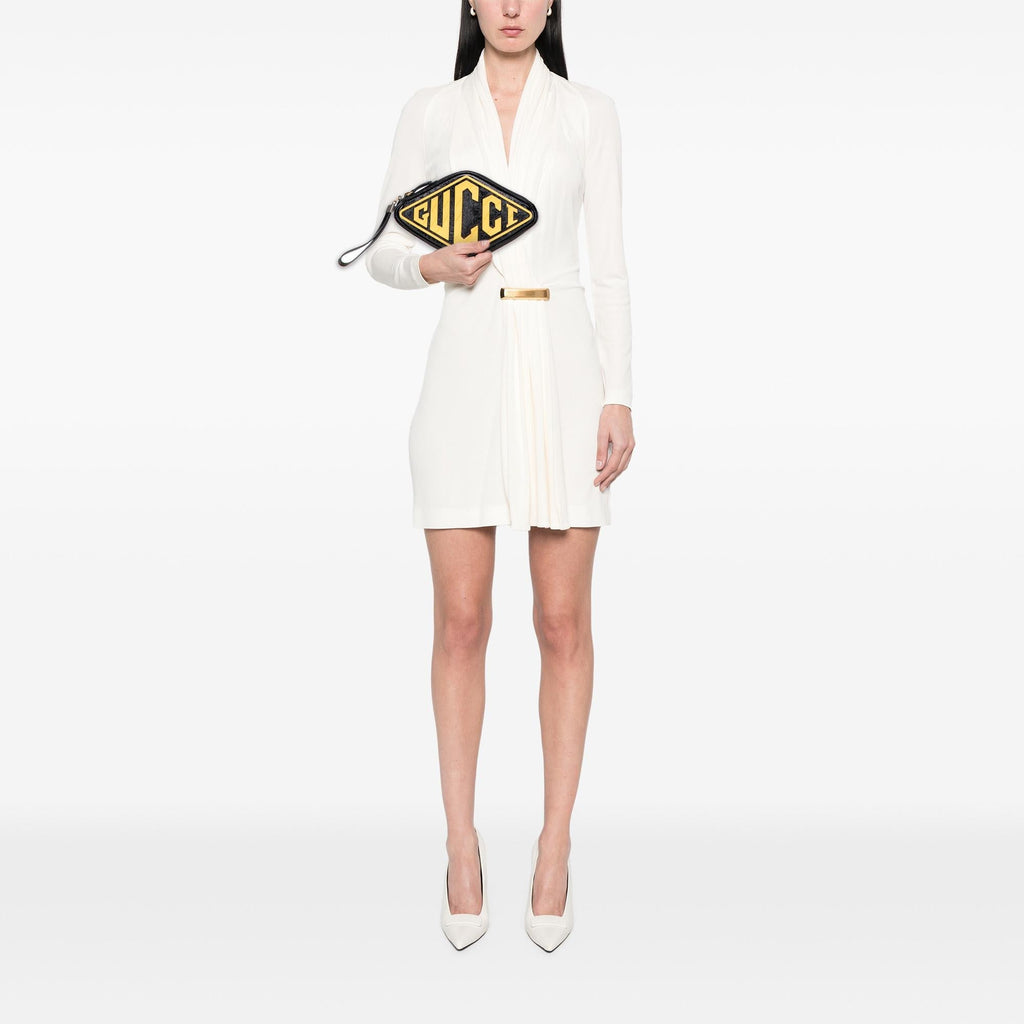 Gucci PatLBt and Rubber Game Patch Logo Wristlet Bag