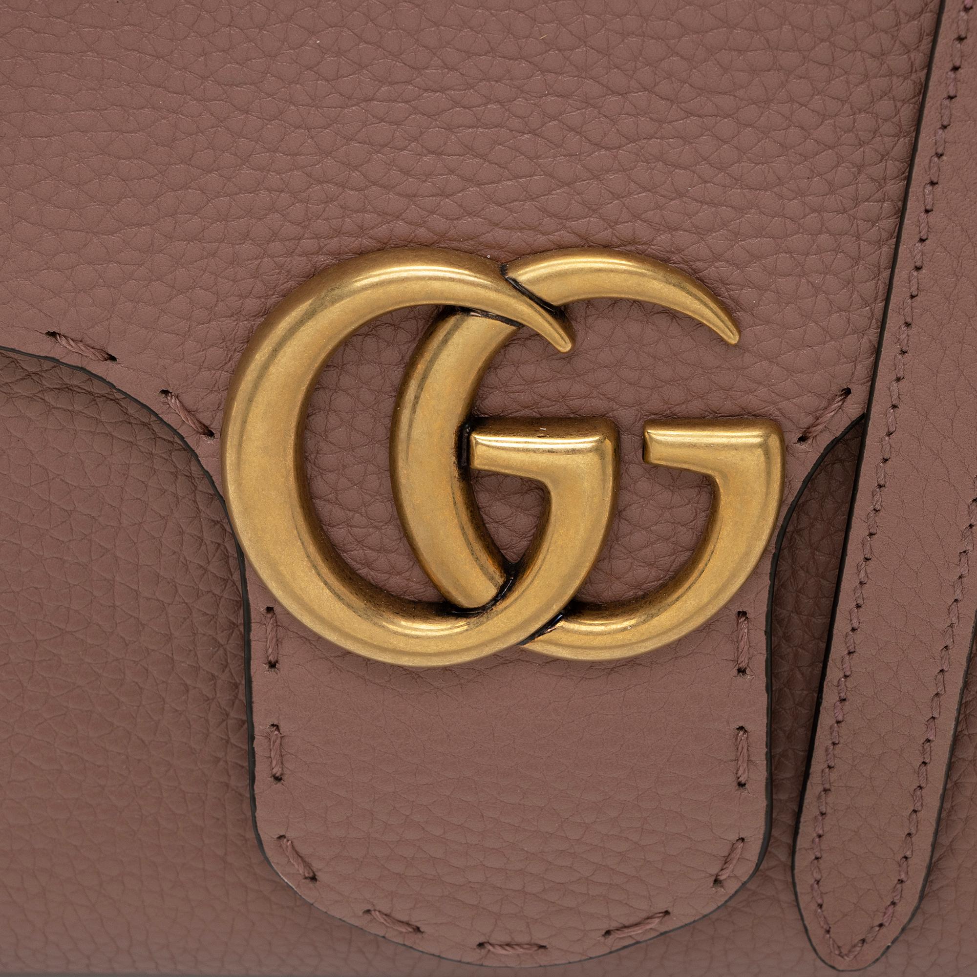 Gucci Pebbled Leather GG Marmont Top Handle Mini Shoulder Bag (SHF-1GP6PA)