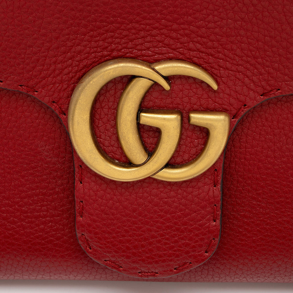 Gucci Pebbled Leather GG Marmont Mini Top Handle (SHF-CZXc44)