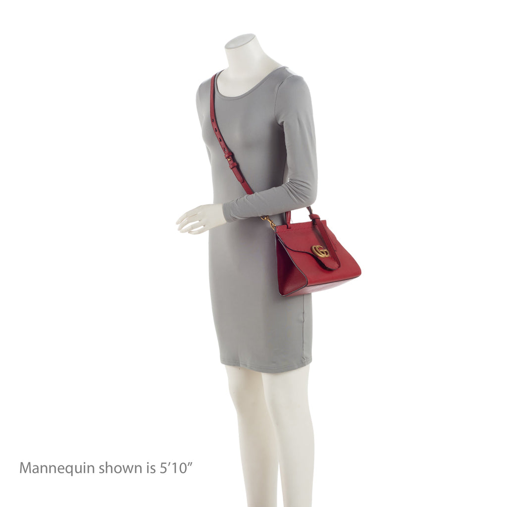 Gucci Pebbled Leather GG Marmont Mini Top Handle (SHF-CZXc44)