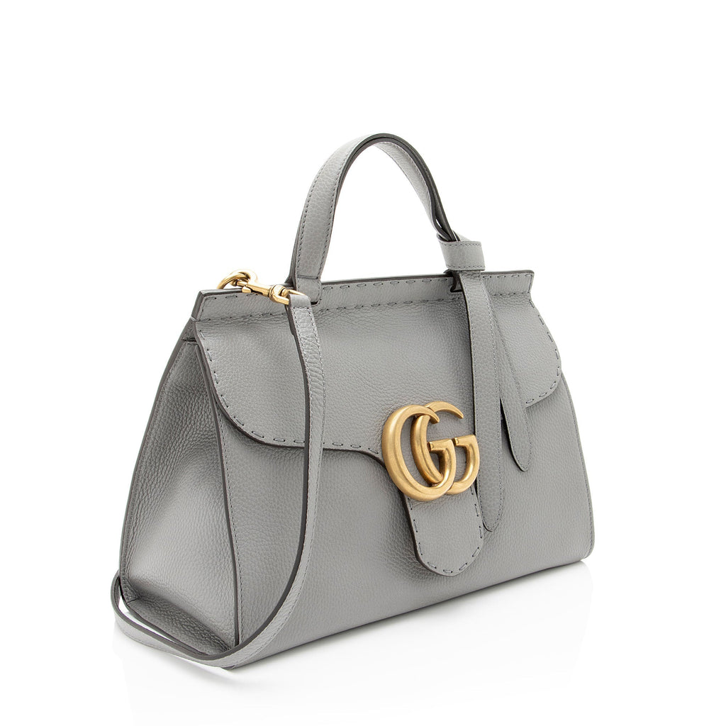 Gucci Pebbled Leather GG Marmont Top Handle