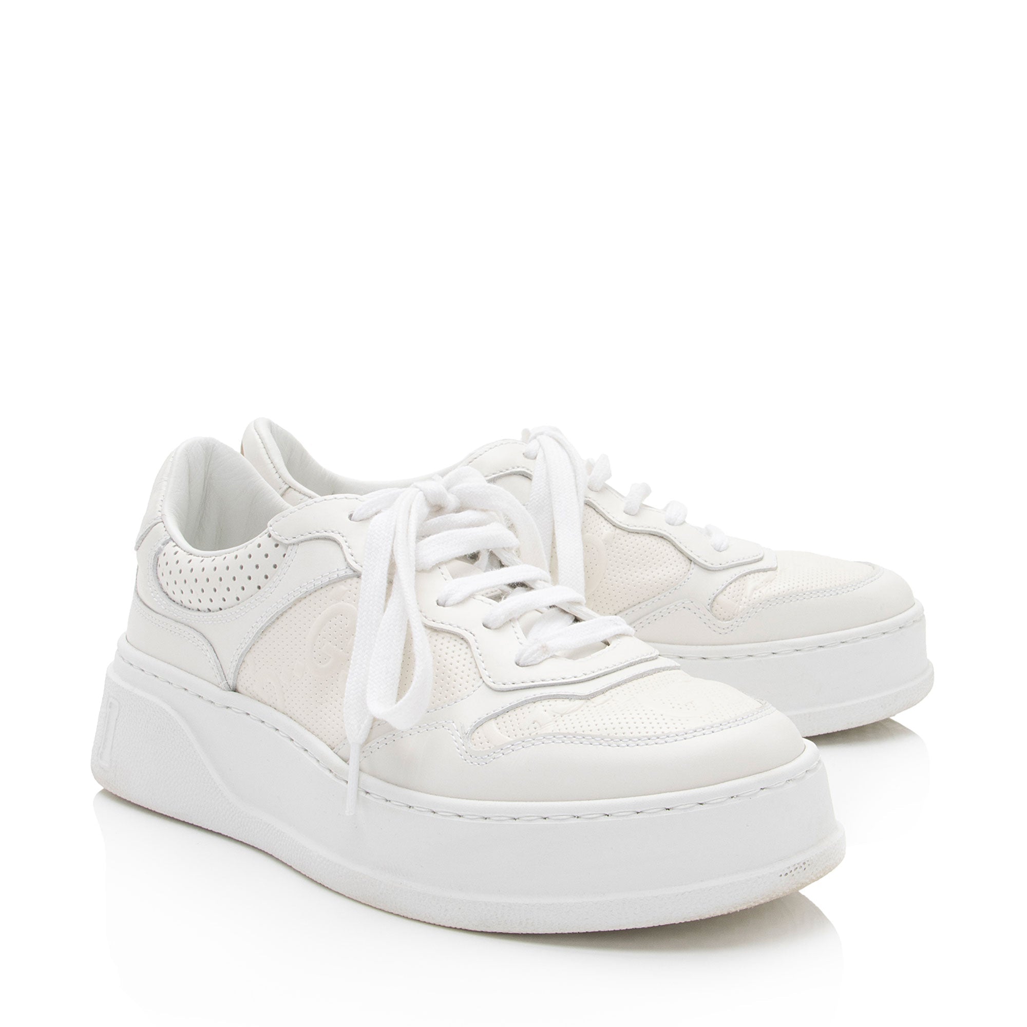 Gucci Perforated Leather GG Platform Sneakers - Size 7.5 / 37.5 (SHF-AJejAw)