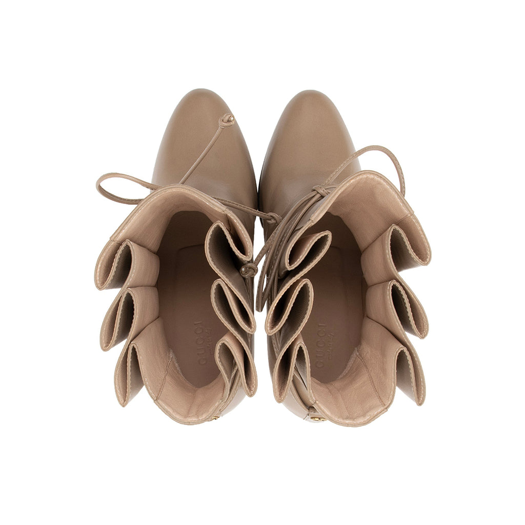Gucci Pleated Leather Indya Ankle Boots - Size 7 / 37 (SHF-23644)