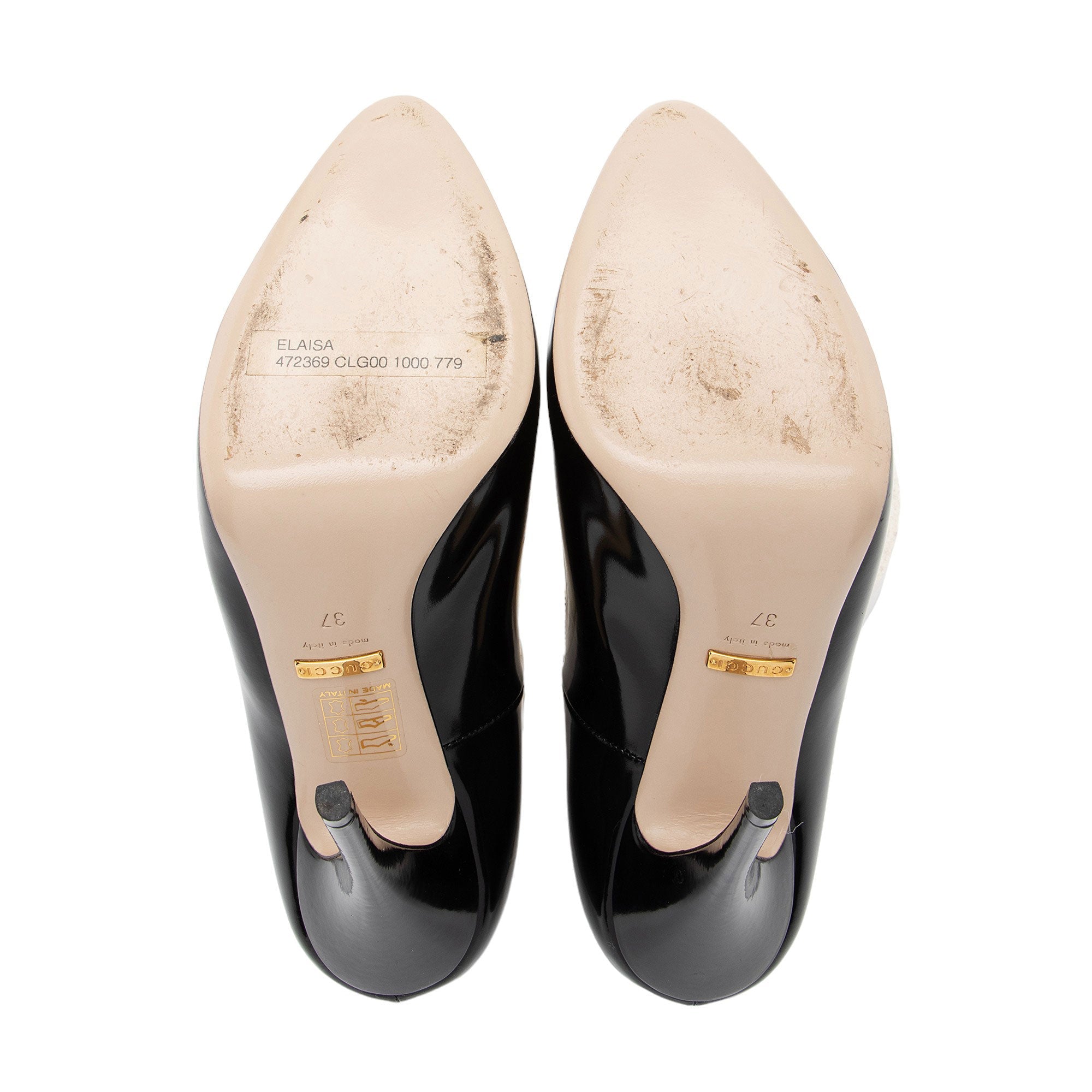 Gucci Polished Leather Removable Faux Pearl Bow Pumps - Size 7 / 37