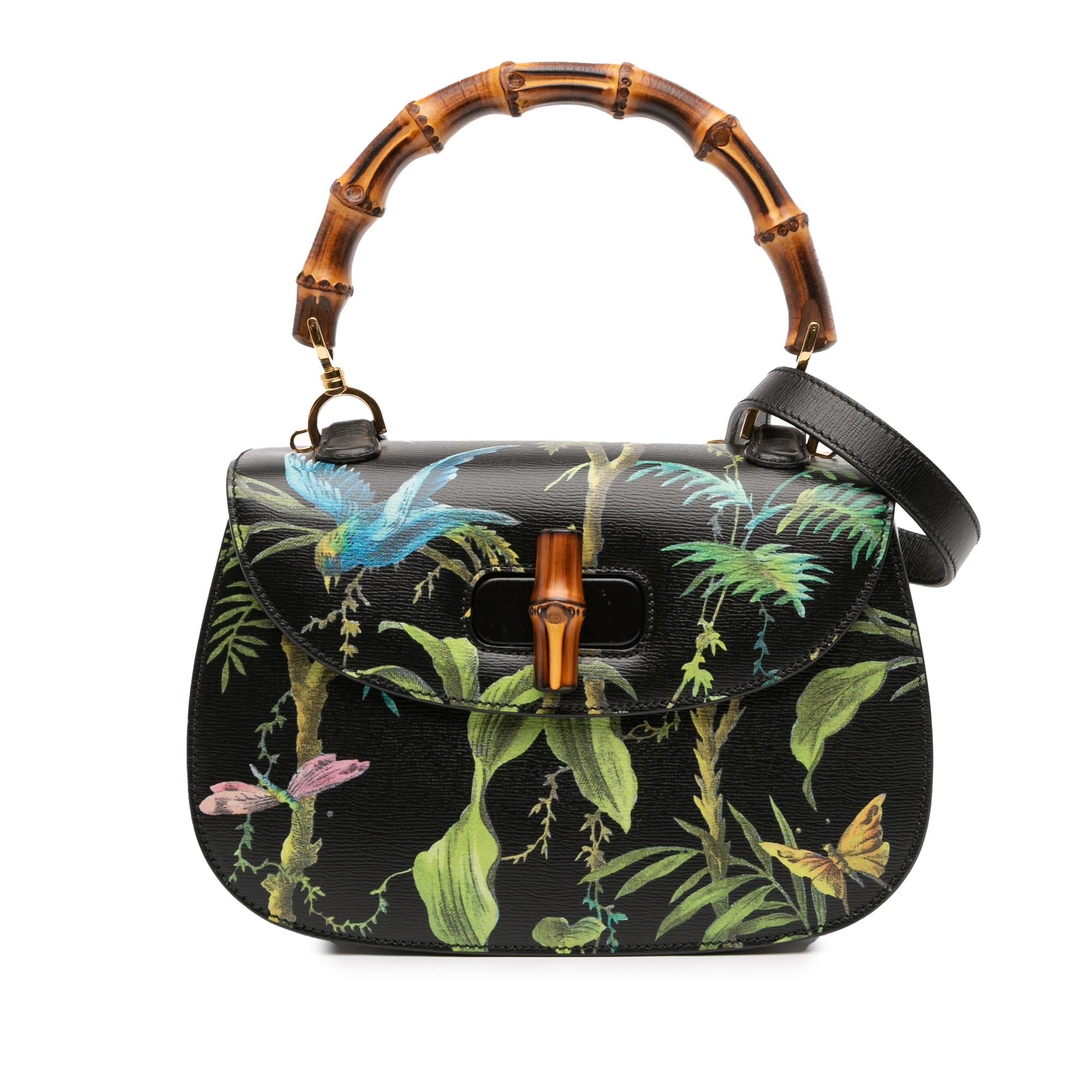 Gucci Printed Calfskin Tropical Bamboo Night Satchel
