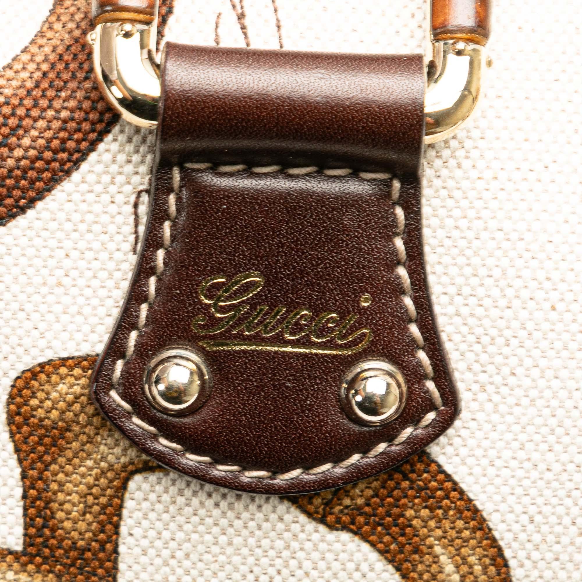 Gucci Printed Canvas Bamboo Horsebit Handbag