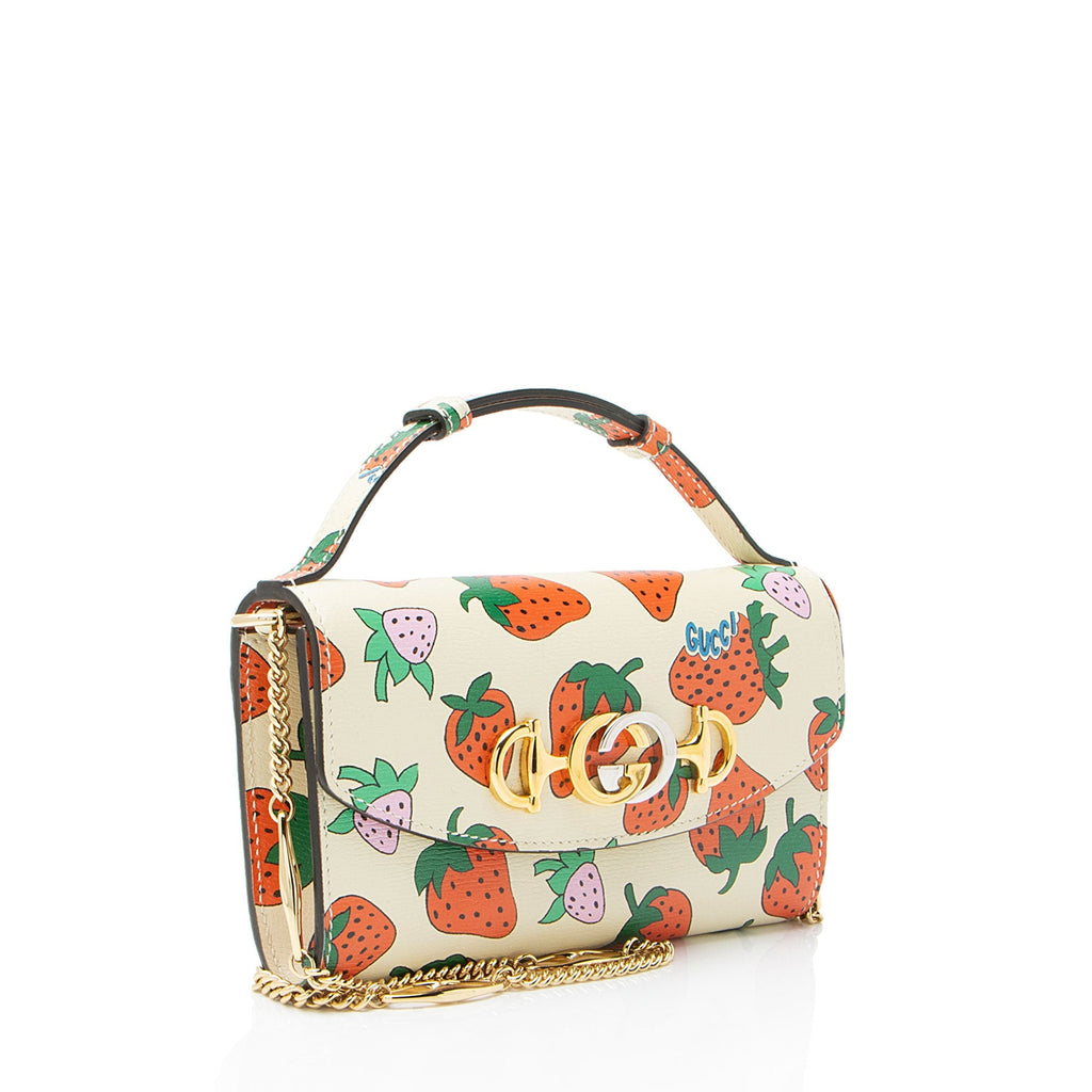 Gucci Printed Leather Strawberry Zumi Mini Shoulder Bag