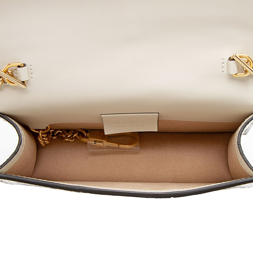 Gucci Python Floral Embroidered Sylvie Super Mini Shoulder Bag (SHF-GgSM5V)