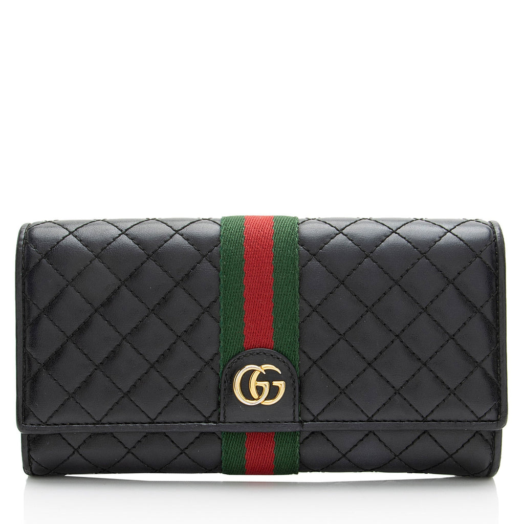 Gucci Quilted Leather GG Marmont Web Trapuntata ContinLBtal Wallet