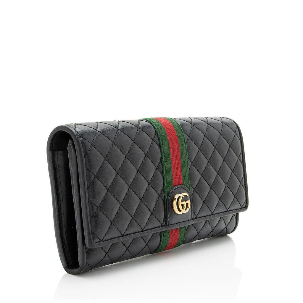 Gucci Quilted Leather GG Marmont Web Trapuntata ContinLBtal Wallet
