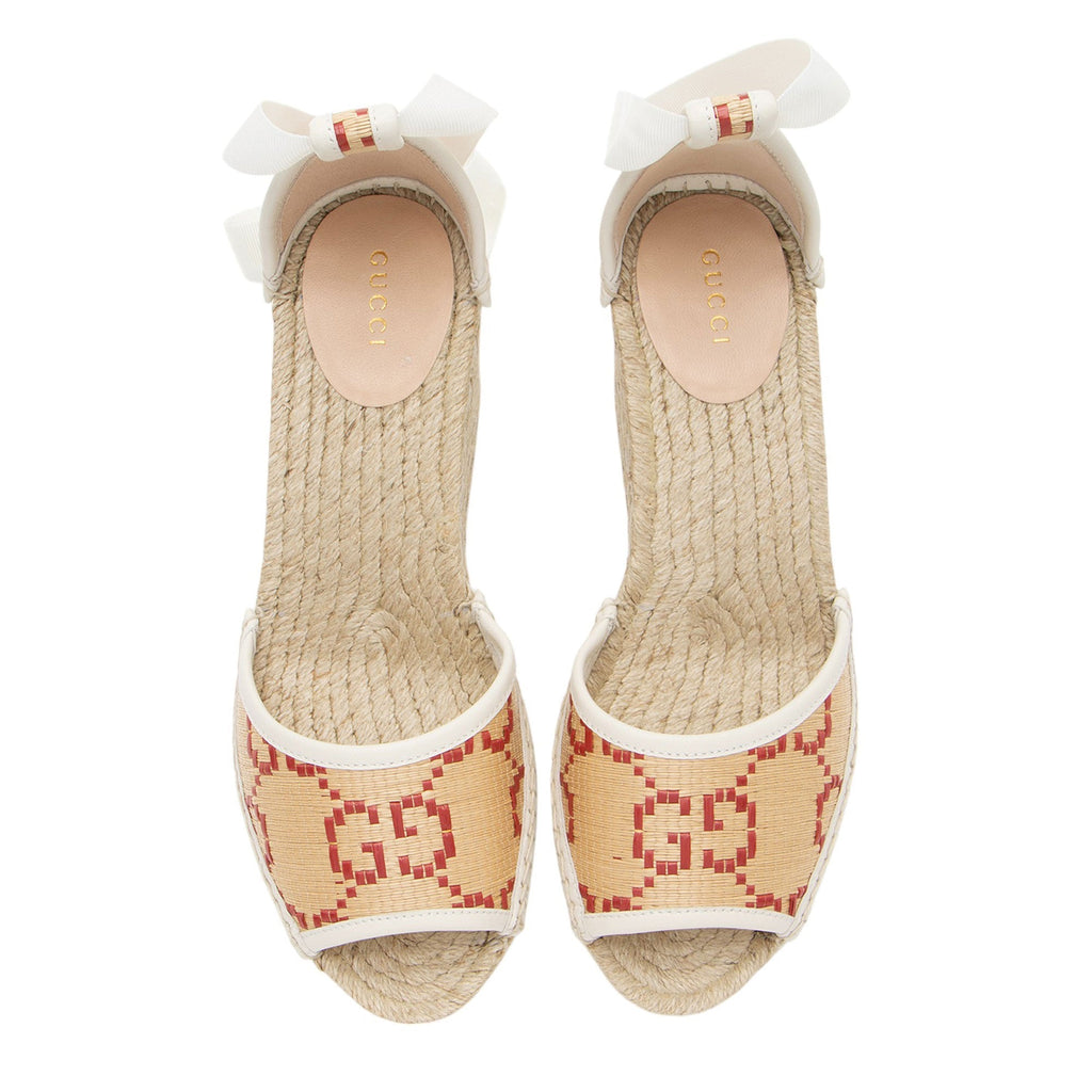 Gucci Raffia GG Espadrille Wedges - Size 9.5 / 39.5