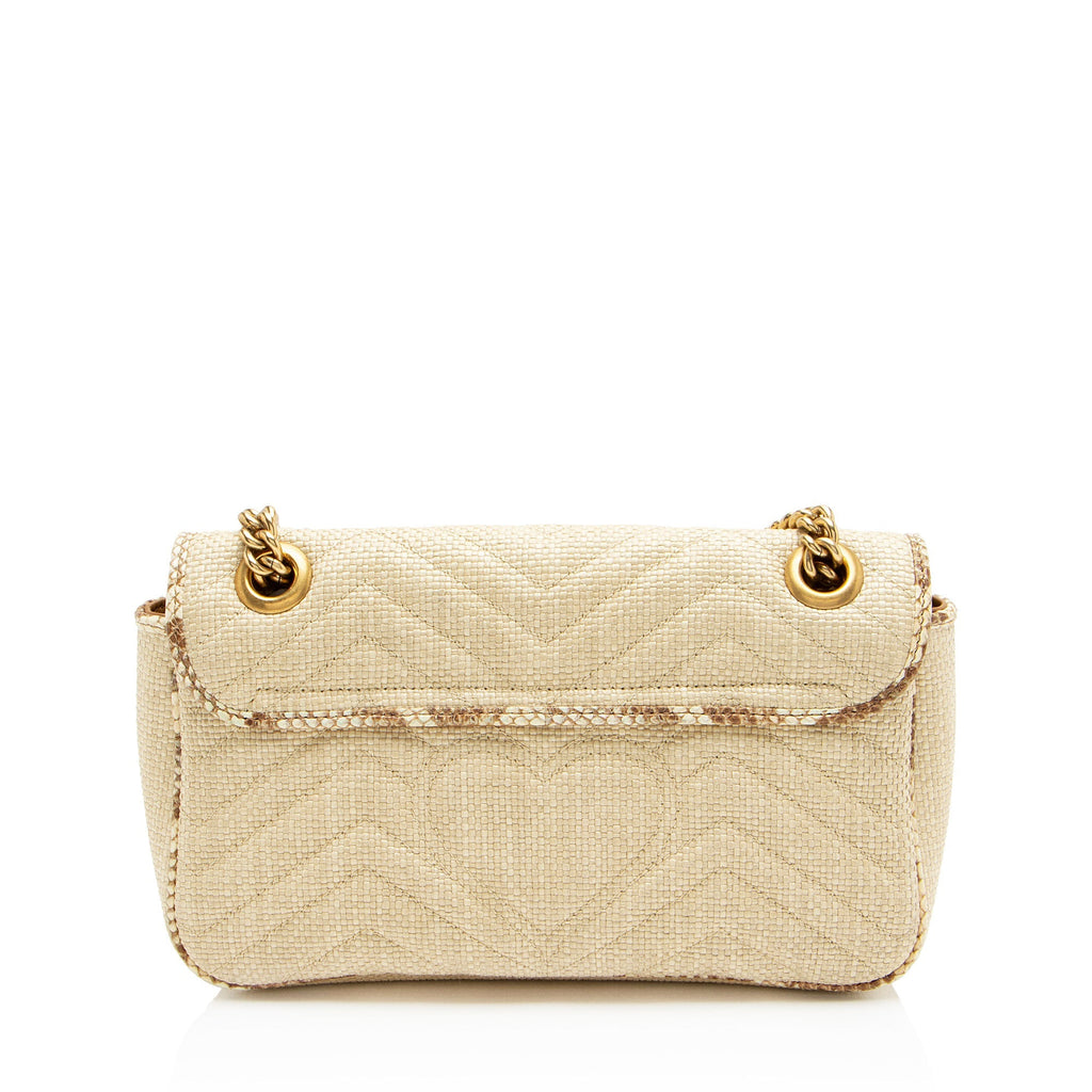 Gucci Raffia Snakeskin GG Marmont Small Flap Bag
