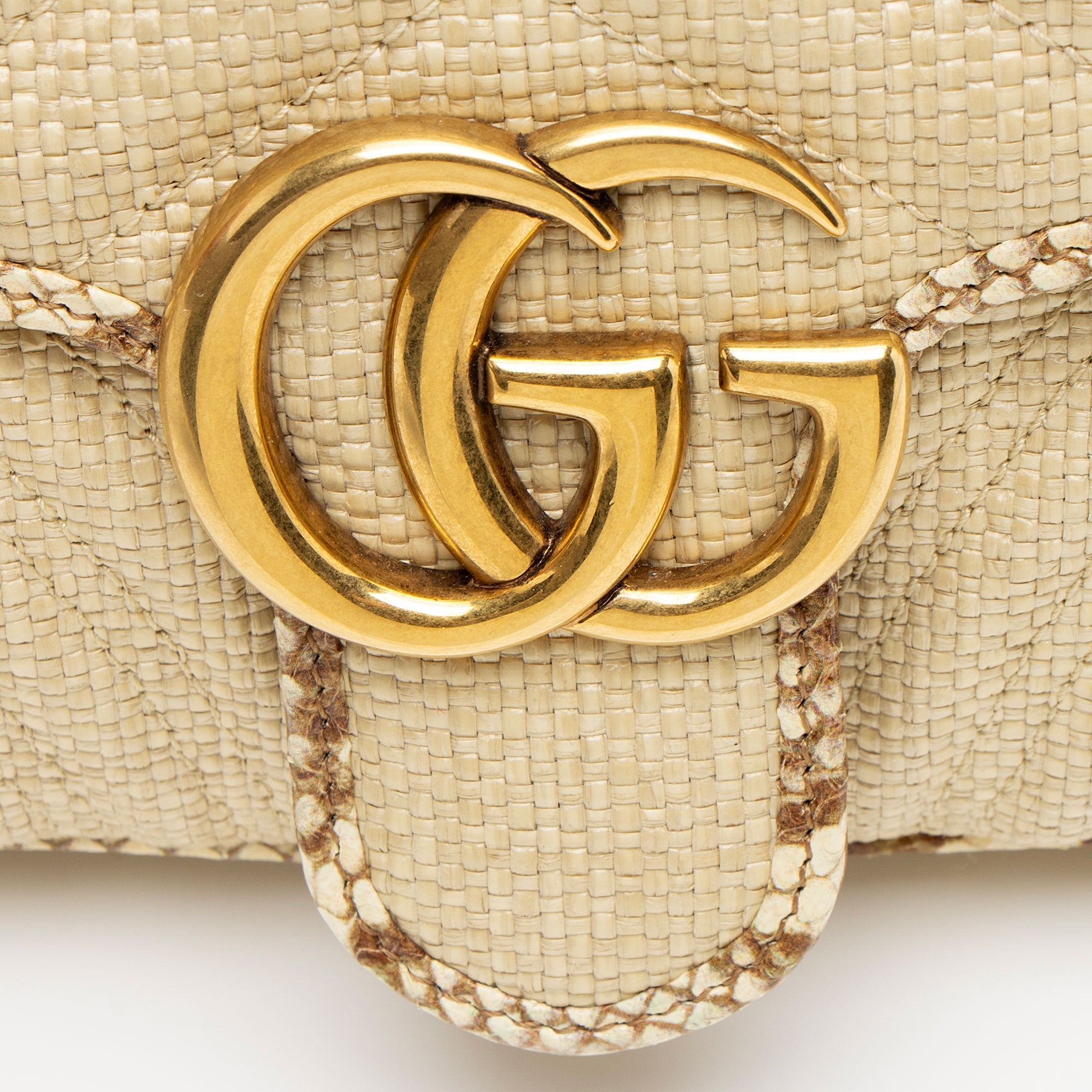 Gucci Raffia Snakeskin GG Marmont Small Flap Bag
