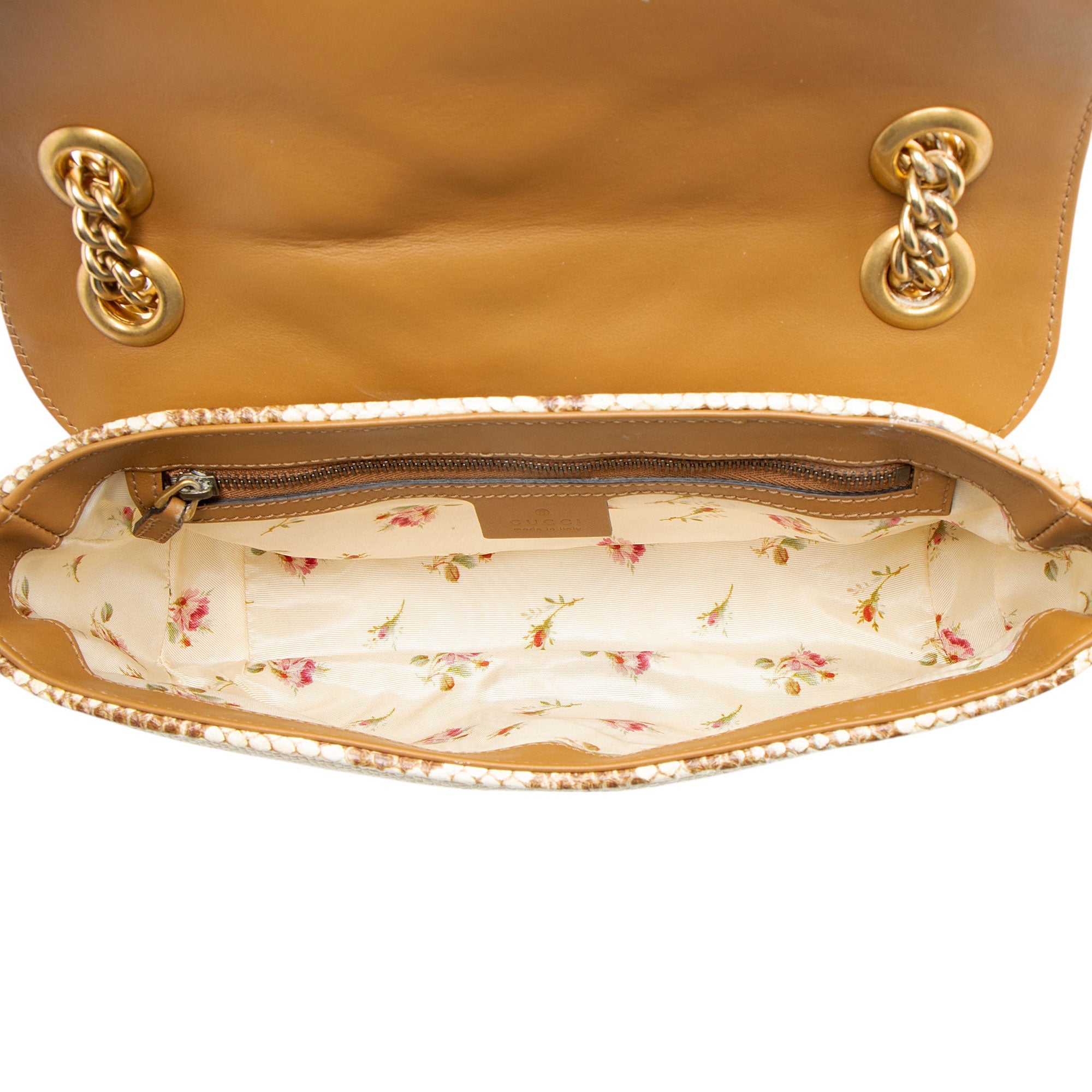 Gucci Raffia Snakeskin GG Marmont Small Flap Bag