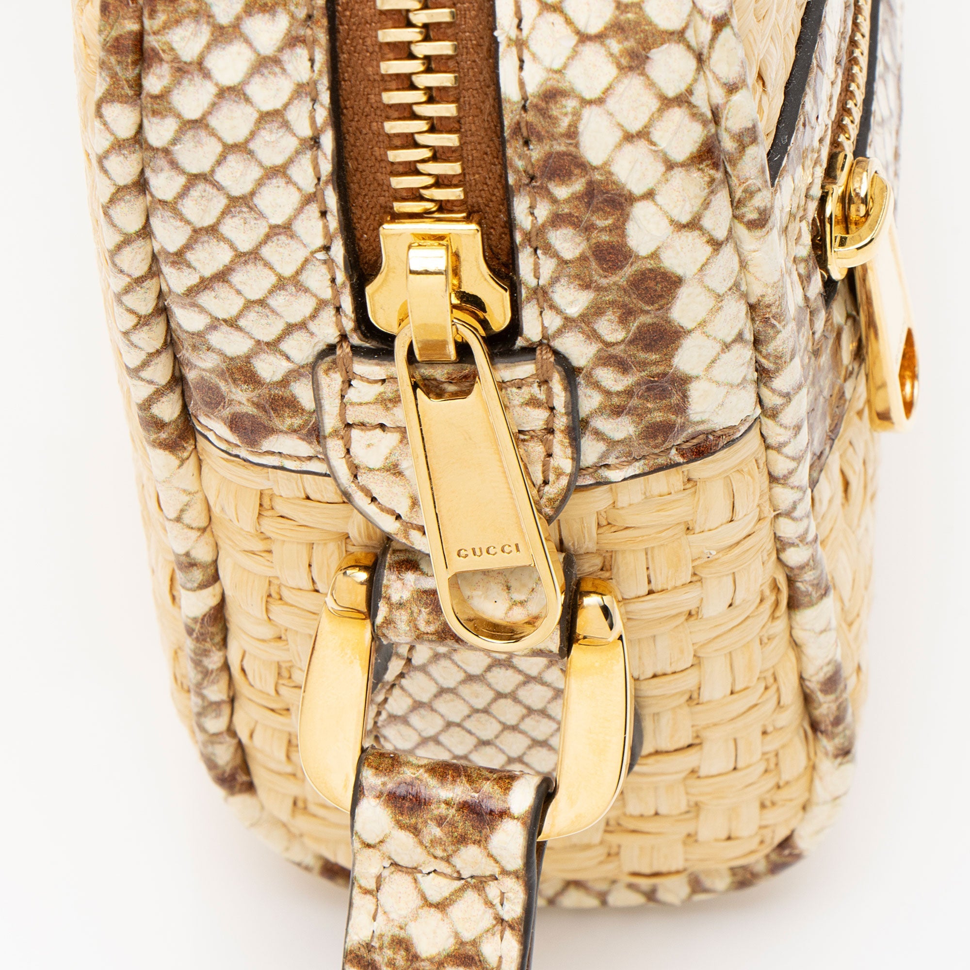 Gucci Raffia Snakeskin Ophidia Mini Shoulder Bag