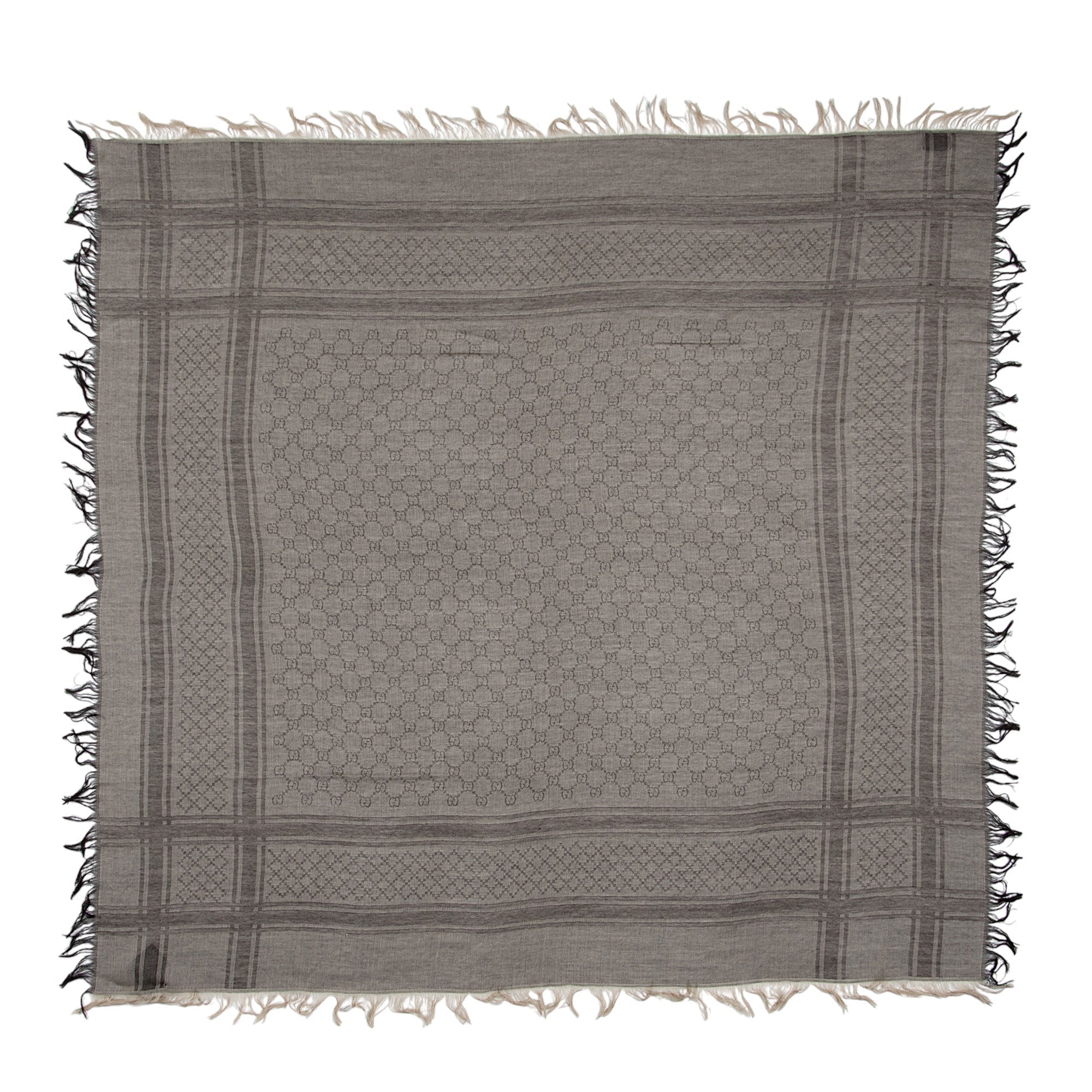 Gucci Silk Wool Monogram Diamante 140cm Shawl (SHF-JJ5ATF)