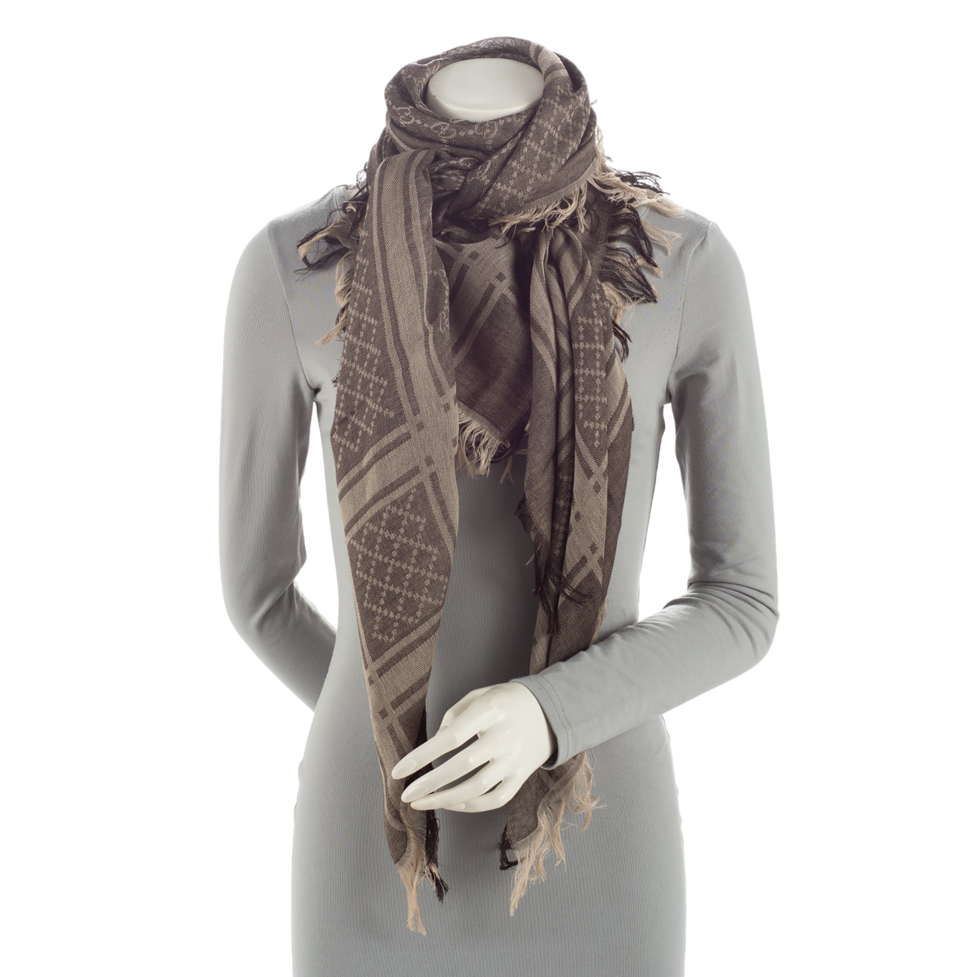 Gucci Silk Wool Monogram Diamante 140cm Shawl (SHF-rcoC8C)