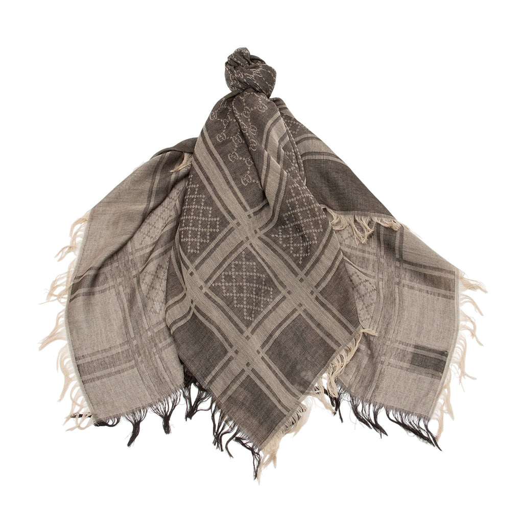 Gucci Silk Wool Monogram Diamante 140cm Shawl (SHF-rcoC8C)