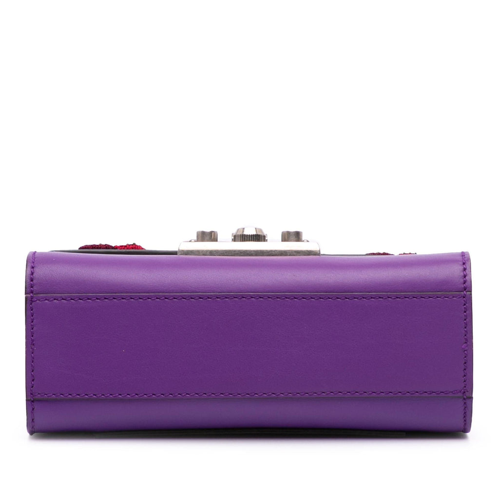 Gucci Small Embroidered Calfskin Tiger Strawberry Padlock Crossbody